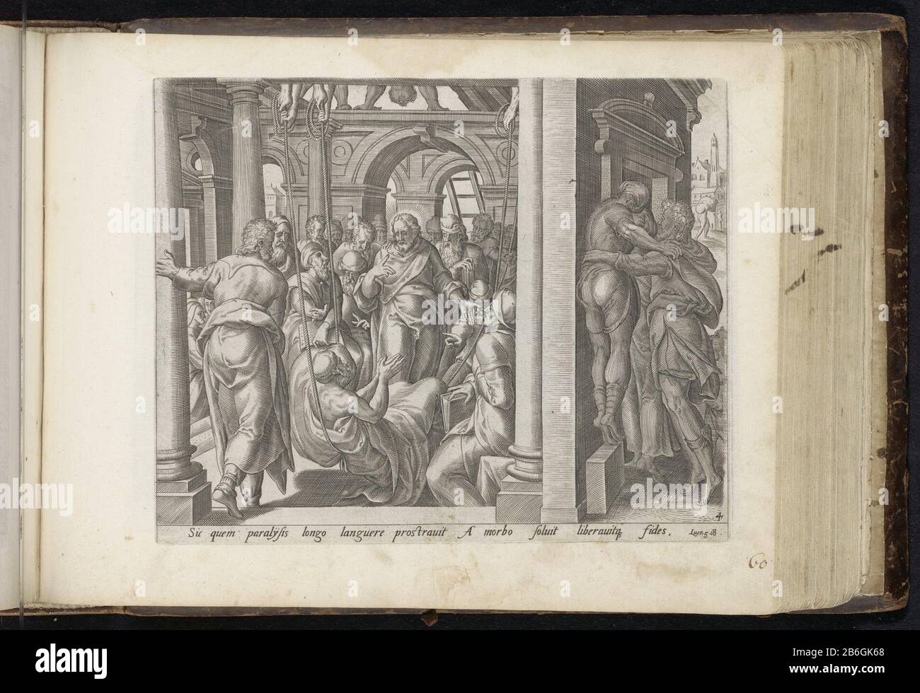 Christ guérit l'homme imple Vastmakingh der Leere par Miracles (titre de série) Micules de Christ (titre de série) Le Grand Figuer-Bibel (titre de série) Certains hommes laissent un homme imple sur son tapis à travers un trou dans le toit aux pieds des sacs du Christ. Christ pardonne les péchés de l'homme et le guérit. Dans le bâtiment et dans la porte des gens. Parmi les performances, une référence en latin à la Bible dans Luc. 5:18. Cette impression fait partie d'un album. Fabricant : printmaker John Who: Rixnaar drawing: Gerard van Groeningen Editeur: Claes Jansz. Visscher (II) Editeur: Jan Philipsz SchabaeljePlaats manufacture Banque D'Images