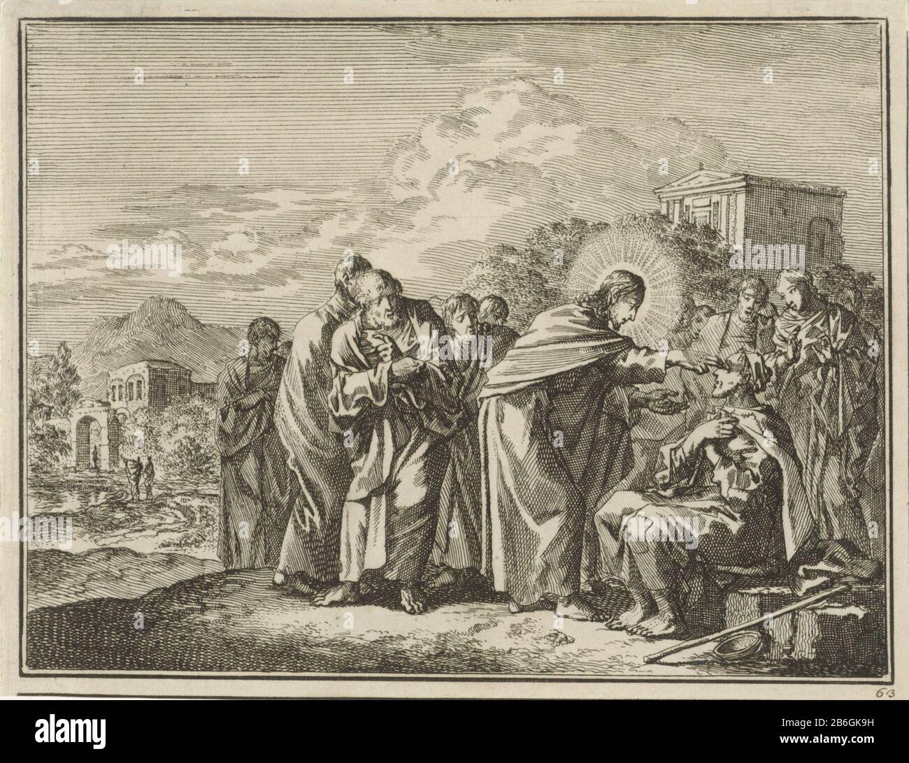 Christ guérit un homme né aveugle RP-P-OB-46008 Christ guérit un homme né aveugle est Type d'objet : photo Numéro d'article: RP-P-OB-46.008Catalogusreferentie: Van Eeghen 4303 Inscriptions / marques: Numéro, recto, écriture manuscrite à l'encre brune: '63' Fabricant: Printmaker: Jan Luyken Lieu de fabrication: Amsterdam 1712 matériel physique: Technique du papier: Dimensions de gravure: Feuille: H 118 mm × W 153 mmToelichtingProefdruk illustration de: Luyken, Jan Les histoires de schriftuurlyke et gelik niches des anciens et nouveaux Pactes, 2 pièces. Amsterdam: Wedge. Pieter Cornelis Arentsz Ii Banque D'Images