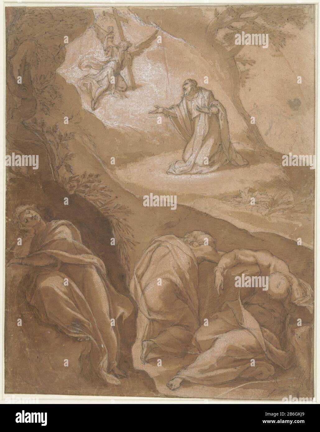 Christus in Gethsemane Christ Gethsemane Type d'objet : Dessin Numéro d'objet: RP-T-1950-128 (R) Manufacture Créateur: Artiste: Cristoforo Pomarancio Dating 1585 - 1626 Caractéristiques physiques: Stylo en craie brune, noire et rouge et brosse en papier brun, rouge et blanc à brun clair: Craie à encre de papier: Technique: Pinceau / stylo Dimensions: H 342 mm × W 270 mm Sujet: Gethsemane, Mont d'Ovives, 'Oelberg '(Matthieu 26: 36-56; Marc 14: 32-52; Luc 22: 39-53; Jean 18: 1-12) Banque D'Images