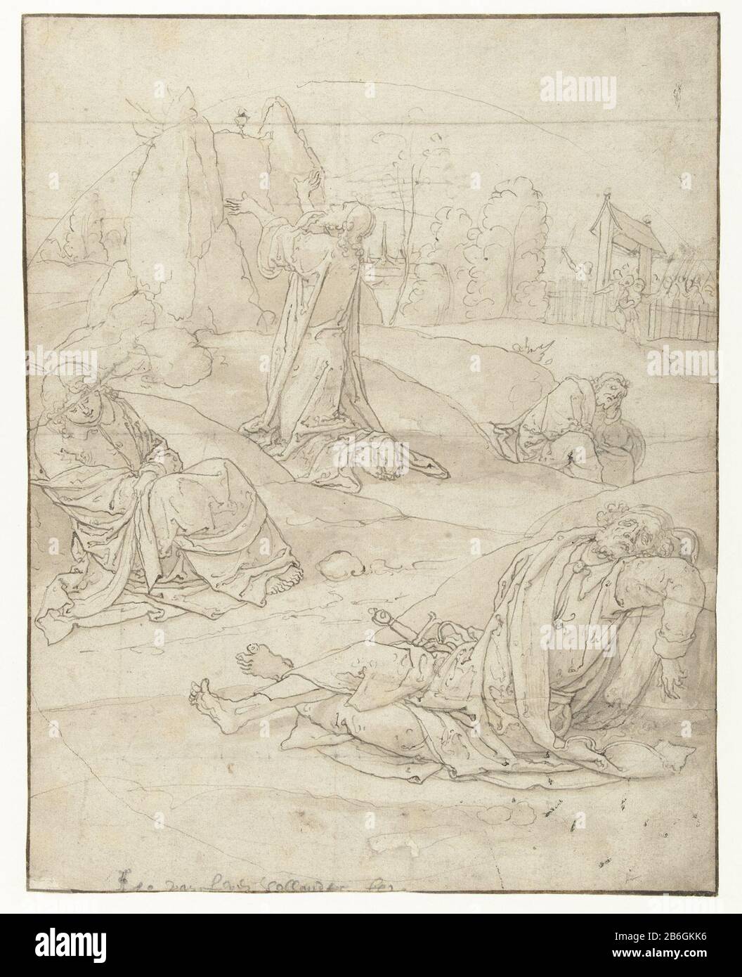 Christus in Gethsemane Christ Gethsemane Type d'objet : Dessin Numéro d'objet: RP-T 1912-26 Fabricant : artiste: Pieter Coecke van Aelst (I) (environnement) Date: 1515 - 1550 Caractéristiques physiques: Stylo en marron, signé en noir craie matériau : papier craie technique: Stylo Dimensions: H 313 mm × W 245 mm Objet: Gethsemane, Mont d'Olives, 'Oelberg' (Matthieu 26: 36-56; Marc 14: 32-52; Luc 22: 39-53; Jean 18: 1-12) Banque D'Images