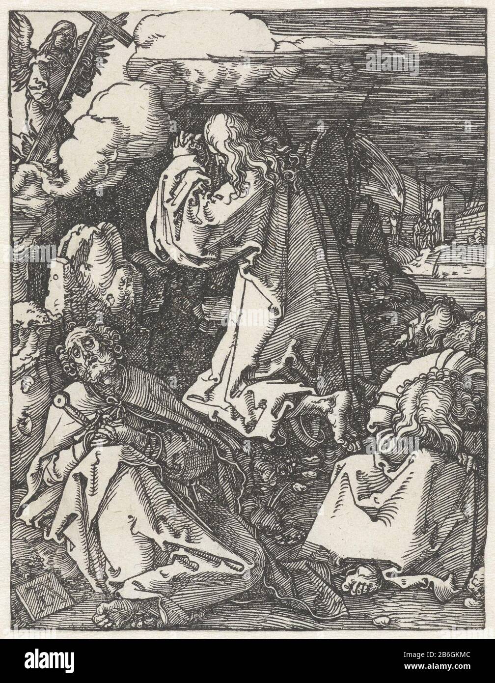 Christ dans le jardin de la petite Passion de Gethsemane (serietitel) Christ priant dans le jardin de Gethsemane, tandis que ses disciples le laèrent pour dormir. Cette photo fait partie de la série d'images 'Mall Passion', composée d'une frontispiece et de 36 scènes bibliques (principalement de la Passion) . Fabricant : printmaker Albrecht Dürer (propriété cotée) Lieu de fabrication: Nuremberg Date: 1510 Caractéristiques physiques: Matière de coupe de bois: Technique du papier: Dimensions de la coupe de bois: Image: H 127 mm × W 98 mm Sujet: Prière du Christ dans le jardin de Gethsemane pendant la nuit Banque D'Images