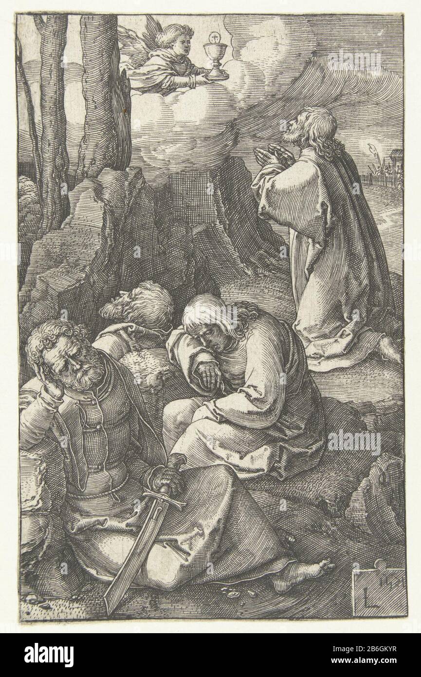 Christ dans le jardin de Gethsemane petite Passion (serietitel) Trois Apôtres dormant, Christ priant sur la montagne. Angel avec une craie à l'hemel. Fabricant : printmaker: Lucas van Leyden (bâtiment classé) dans sa conception: Lucas van Leyden Lieu fabrication: Pays-Bas Date: 1521 Caractéristiques physiques: Matériel automobile: Technique du papier: Engraa (impression) Dimensions: Feuille: H 116 75 mm × b mm Sujet: Agonie du Christ; trois (ou onze) apôtres dormant Banque D'Images