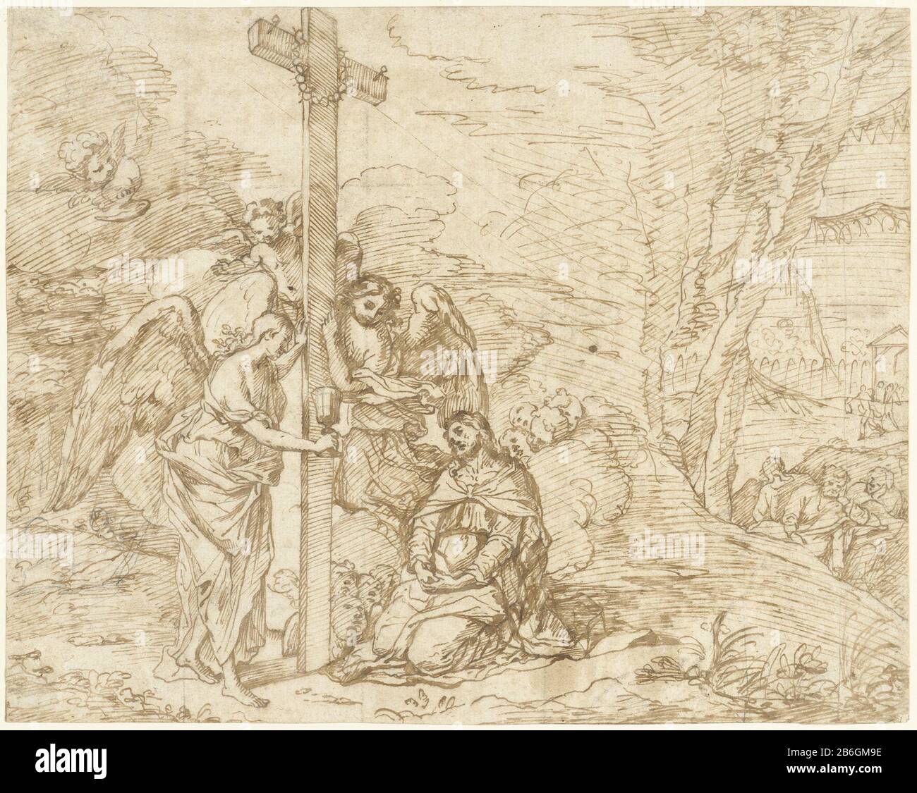 Christ dans le jardin de Gethsemane Christ dans le jardin de Gethsemane Type d'objet : Dessin Numéro d'objet: RP-T 00-763 Fabricant : à concevoir: Pietro Testa (possible) artiste: Anonyme Date: 1600 - 1699 Caractéristiques physiques: Stylo en matière brune: Papier encre technologie : stylo Dimensions: H 215 mm × W 271 mm Objet : agonie du Christ; trois (ou onze) apôtres dormant Banque D'Images