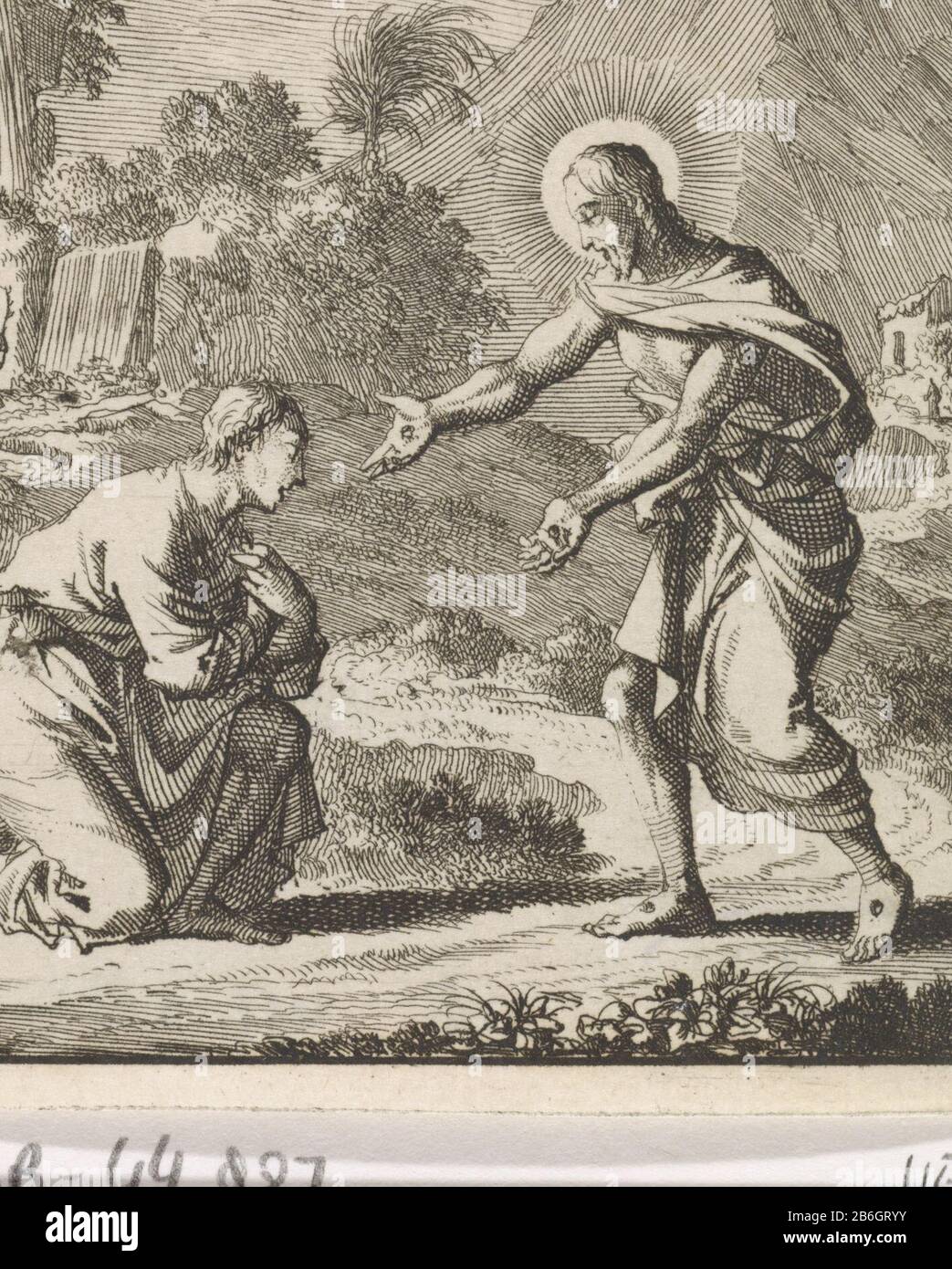 Christ montre ses blessures pour traverser une tombe de pétrissage L'Apôtre Thomas pétrelle BC lui ses blessures croisées toont. Fabricant : printmaker Jan Luyken Editeur: Jan Huygen Editeur: James Hardenberg Lieu de fabrication: Amsterdam Date: 1700 Caractéristiques physiques: Matériel de gravure: Technique du papier: Dimensions de gravure: Feuille: H 102 mm × W 84 mmToelichtBoekillustratie pour Jan Huygen. Stichtelyke Rymen sur plusieurs substances. Amsterdam: Imprimé par James de Herde Berg pour Jan Huygen, 1700, p. 4. Objet: Thomas Christ montre ses blessures Banque D'Images