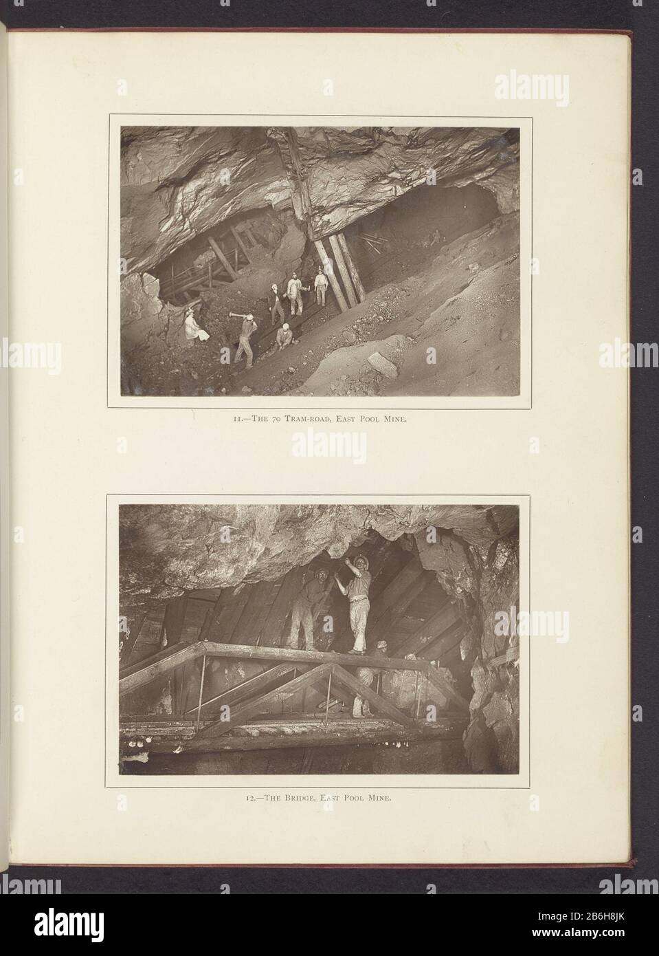 Structures dans la mine East Pool à Cornwall la 70 route de tramway, la mine East Pool (objet titre) Le pont, la mine East Pool (objet titre) Au-Dessus d'une mine avec trois pôles propulsifs sous un pont en bois avec deux mijnwerkers. Fabricant : Photographe: John Charles Burrowclichémaker: Fabrication anonyme: Photographe: Cornwallclichémaker: Royaume-Uni rencontres: CA. 1893 matériau: Technique du papier: Woodburytypie Dimensions: Page: H 304 mm × W 243 mm Explication imprime recto page 26. Objet: Arbres et galeries (d'une mine) miner pont où: Cornwall Banque D'Images