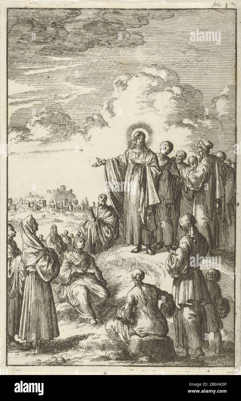 Le Sermon sur le mont Print droit étiqueté: Foli. 3. Fabricant : Printmaker Jan Luyken Editeur: Aart Dircksz. OossaanPlaats fabrication: Amsterdam Date: 1684 Caractéristiques physiques: Matière de gravure: Technique du papier: Dimensions de gravure: Feuille: 134 mm × H b 88 mmToelichtingillustratie de: Long Cult, Peter. Christ lydende et verheerlykt. Le tragique allerheylsaamste joue. Amsterdam: Aart Dircksz Oossaan, 1684. Objet : Banque D'Images