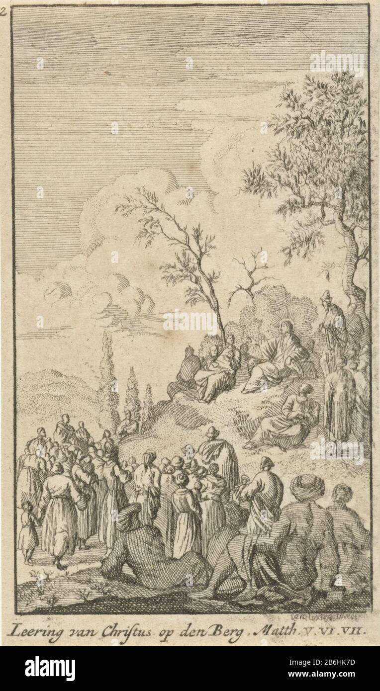 The BergredeLeering of Christ on the Mountain vingt-quatre scènes du Nouveau Testament (titre de la série) Type de propriété: Illustration du livre photo Numéro d'article: RP-P-1896-A-19368-158Catalogusorreferentie: Van Eeghen 155Opmerking: Copier marquage / marques: Collection, verso, écriture manuscrite: Lugt 2228nummer, fabricant: Anonyme à imprimer par Jan Luyken (bâtiment classé) Daté: 1720 Caractéristiques physiques: Matériel de gravure: Technique du papier: Dimensions de gravure: Feuille: H 122 mm × b 71 mmToeliechtPrent inclus dans: Le Nouveau Testament de notre Seigneur Jésus Christ. Am Banque D'Images