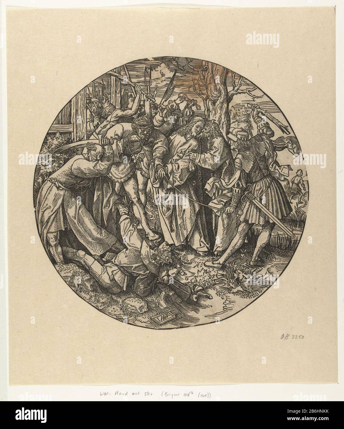 Le Judas Kiss de Rode Passion (titre de la série) De la série de douze tirages. Coupe du châssis. Judas Kiss Christ étant menottés par des soldats. Peter levé avec lourd d, Malchus aan. Fabricant: Printmaker Jacob Cornelisz. De Oostsanen (inscrit sur l'objet) Lieu de fabrication: Pays-Bas Date: Le ou après 1517 - 1533 Caractéristiques physiques: Matière de coupe du bois: Technique du papier: Dimensions de la coupe du bois: Feuille d 233 mm Sujet: Le baiser de Judas: Accompagné de soldats avec des torches et des lanternes, il embrasse le Christ Pierre tire son épée et coupe l'oreille de Malchus Banque D'Images