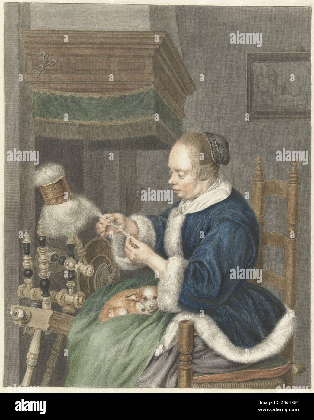 De Spinster La Propriété Type: Dessin aquarelle Numéro d'article: RP-T 1918-336 Fabricant : artiste: Abraham Delfosnaar peinture de Gerard ter Borch (II) Date: 1741 - 1820 Caractéristiques physiques: Aquarelle, noir et rouge craie matériau: Papier craie aquarelle technique: Pinceau dimensions: H 312 mm × W 251 mm Sujet: filature (fabrication de fils) Banque D'Images