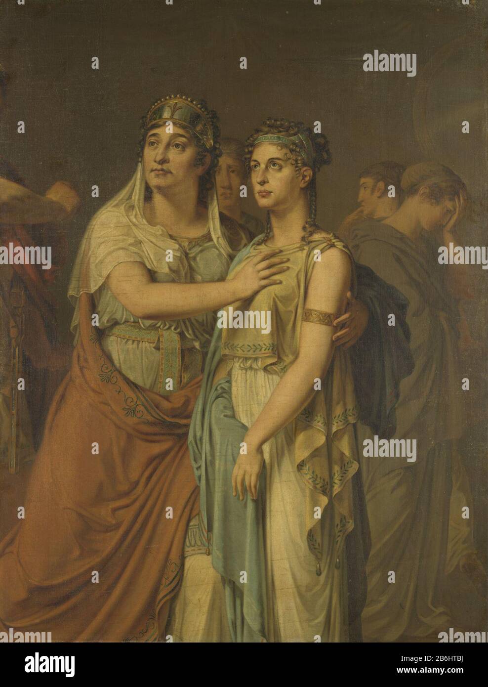 Les actrices Joanna Cornelia Ziesenis-Wattier (1762-1827) et Geertruida Jacoba Grevelink-Hilverdink (1786-1827) à Iphigenia (1674) de Jean racine (1639-99), SK-A-2201 Portraits d'actrices Joanna Cornelia esenis-Wattier et de Jean Gevénigévéniga. Debout, presque pleine longueur, avec à gauche et à droite d'autres figuren. Fabricant : peintre Louis Moritz Date: 1800 - 1813 Caractéristiques physiques: Huile sur toile: Toile d'huile Dimensions: Support: H 158.8 cm. B × 120,7 cm. D × 4,9 cm. (Avec protection arrière.) les hommes extérieurs Banque D'Images