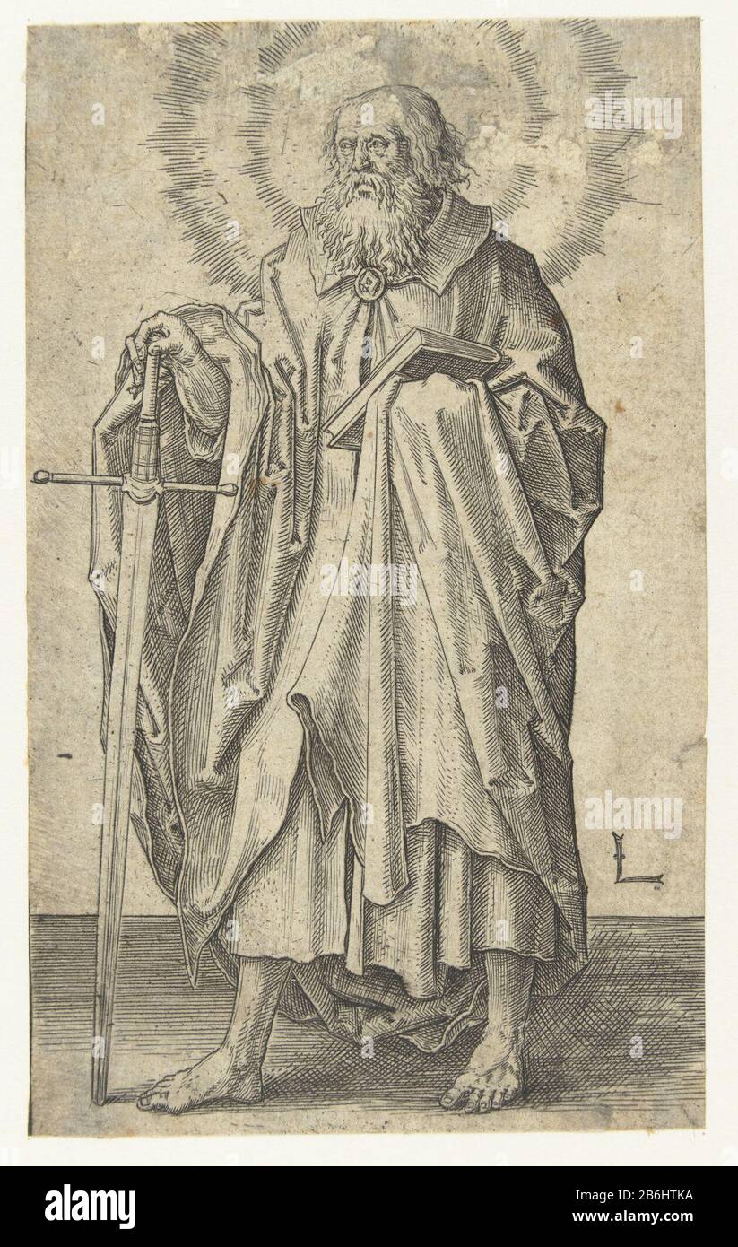 Le Saint-Paul-Christ et les apôtres (titre de la série) L'apôtre Paul, Christ et les apôtres (titre de la série) Type de bien: Photo Numéro de l'article: RP-PHZ-203Catalogusreferentie: New Hollstein Néerlandais 88- (b) Bartsch 88 Fabricant: Printmaker: Lucas van Leyden (bâtiment classé) dans son dessin: Lucas van Leyden Lieu de fabrication: Pays-Bas Date: 1508 - 1512 Caractéristiques physiques: Matériel automobile: Papier technique: Engrala (impression) Dimensions: Feuille: H 114 mm × W 69 mm Sujet: L'apôtre Paul de Tarsus; attributs possibles: Livre, défilement, épée Banque D'Images