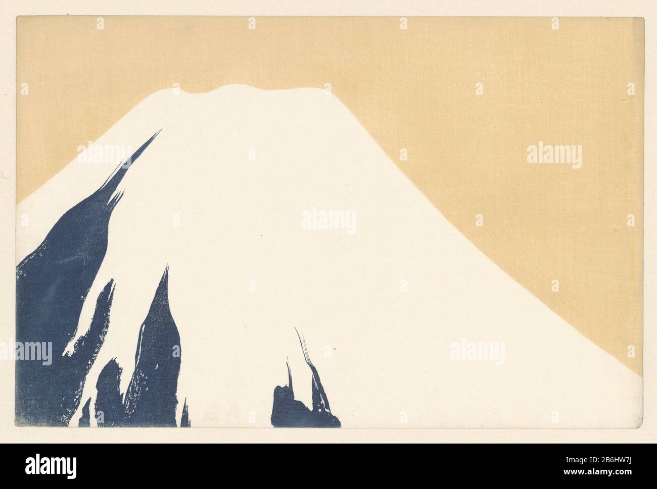 Mont Fuji Flowers cent mondes (titre de la série) Momoyogusa, partie 1 (titre de la série) le sommet du Mont Fuji, recouvert de neige, contre un achtergrond jaune. Fabricant : print maker: Kamisaka Sekkauitgever: Yamada NaosaburoPlaats fabrication: Kioto Dating: Mai 5-1909 Caractéristiques physiques: Couleur bois matériau: Papier technique: Couleur bois dimensions: Bkad: H 301 mmblad: B 460 mmToeliechtingFuji titre japonais selon la table des matières où: Banque D'Images