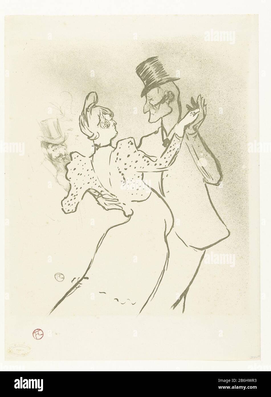 Danseuse Louise Weber, connue sous le nom de la Goulue, dansant avec Jacques Renaudin, connue sous le nom de Valentin le Désossé Moulin Rouge. En arrière-plan comme spectateur Où: Apparemment un autoportrait de Toulouse-Lautrec. Fabricant : printmaker Henri de Toulouse-Lautrec (bâtiment classé) Editeur: Edouard Kleinmann (bâtiment classé) Date: 1894 Caractéristiques physiques: Lithographie en matière d'olive: Papier technique: Lithographie (technique) / couleur dimensions d'impression: Image: H 314 mm × W 257 mmToeliechtVolgens Wittrock, cette publication cinquante pressions dont certaines sont numérotées entre 50 et 100. Acc Banque D'Images