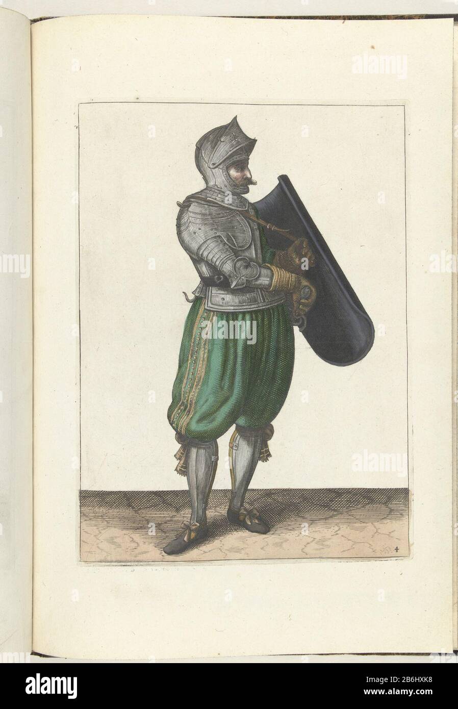 L'exercice avec la bâche du ramier et le soldat maintient la bâche légèrement en avant afin de pouvoir retirer le ramier (No 4), 1618 l'exercice avec la bâche et le rabier: le soldat tient la bâche légèrement vers l'avant pour prendre le rapier à, 1618. Partie des illustrations: Adam van Breen, Nassauische Waffenhandelung / Kurtzer Post unnd Ahnzeigungh auff Ab-bildungh des figures / den rights brauch tous les jenigen / SO von einem Soldats NUTS / in der Handlung Targa, in dem Degen, 1618, # 4. Se déplacer vers 1600. Fabricant :. À un dessin de: Adam de Bree Pri Banque D'Images