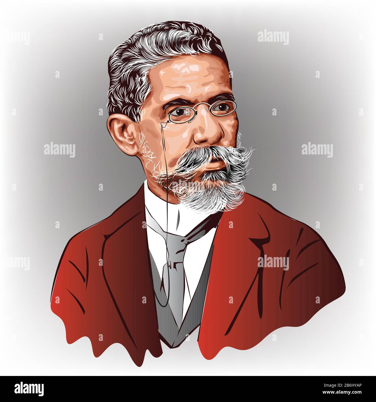 Machado De Assis (1839 - 1906 ) Brésil. Le plus grand écrivain de littérature brésilienne Illustration de Vecteur