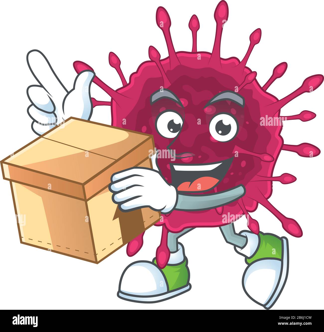 Une icône de style mascotte COVID19 avec une boîte Illustration de Vecteur