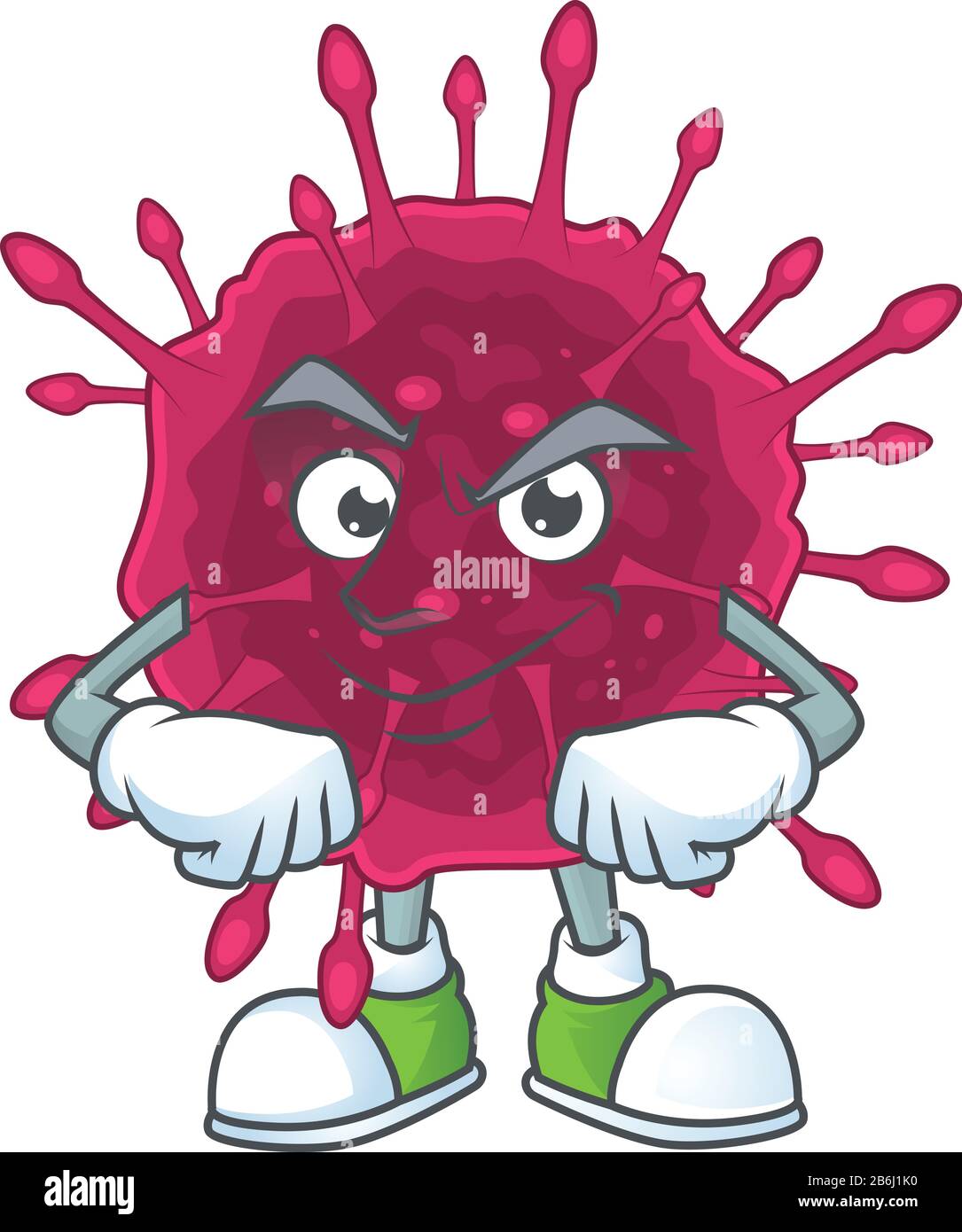 Une icône de la conception de la mascotte de la VID19 avec un geste confiant Illustration de Vecteur