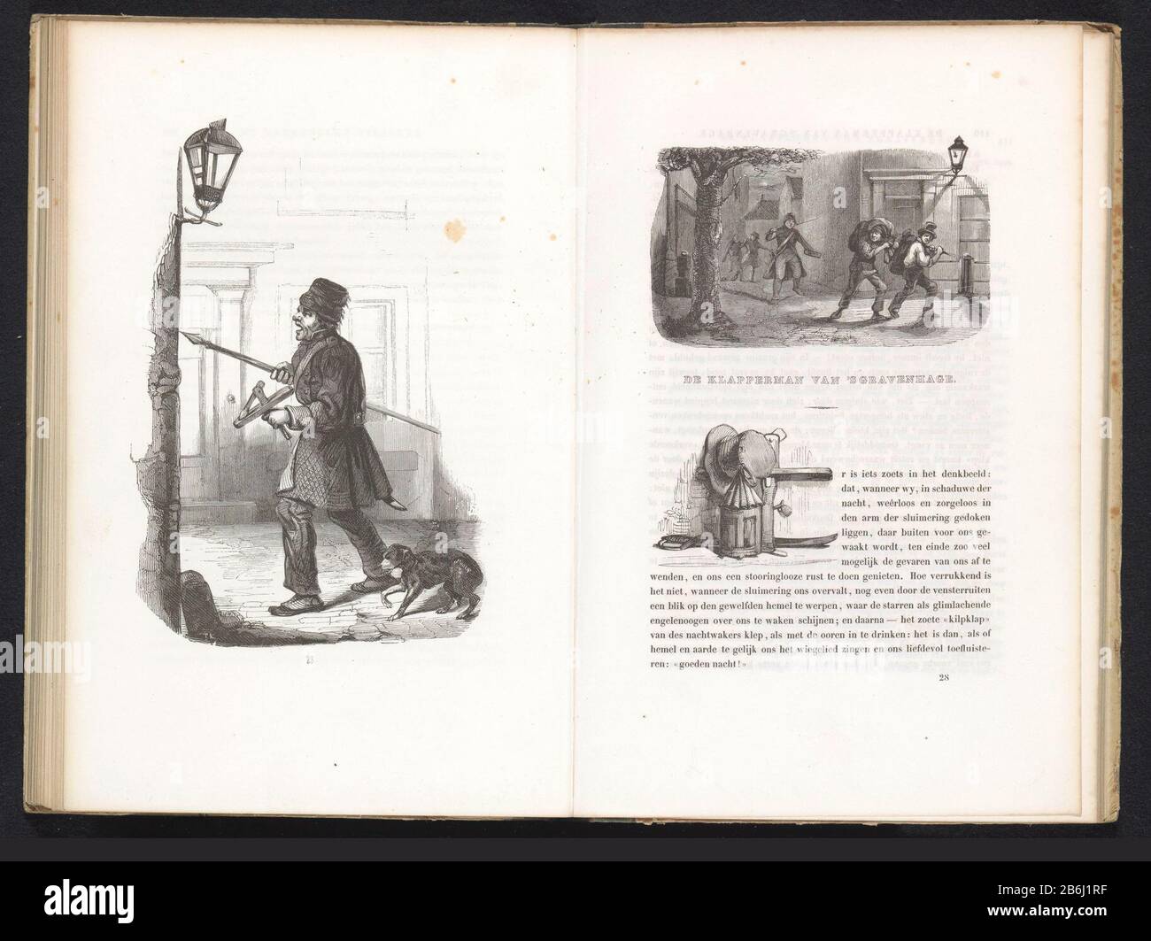 Le klapperman de 's-Gravenhage, 1840-1841 Le klapperman de la Haye . Homme appelant déjà débordant de noix de coco, de lance et de chien par une rue. Illustration dans le livre 'The Netherlands: Croquis de personnages, Kleederdrachten, posture et prévention des différents modes', un livre de croquis de personnages, de métiers et de costumes de Néerlandais de la dactylographie 1841. Fabricant : print maker: Henry Brown Dans le dessin: Herman Frederik Carel ten Kate (bâtiment classé) éditeur: Dutch Society of beautous Art Place fabrication: Printmaker: Netherlands Éditeur: La Haye Date: 1841 Caractéristiques physiques Banque D'Images