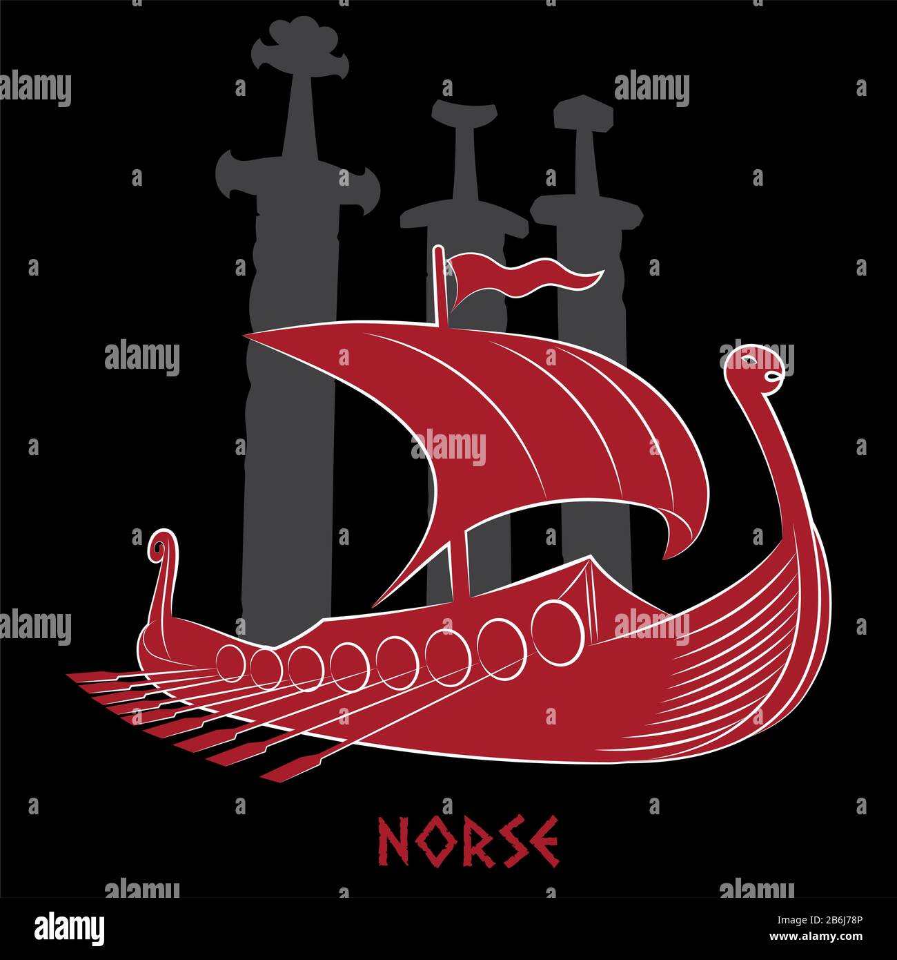 Viking, design scrodinavien. Navire de guerre des Vikings - Drakkar Illustration de Vecteur