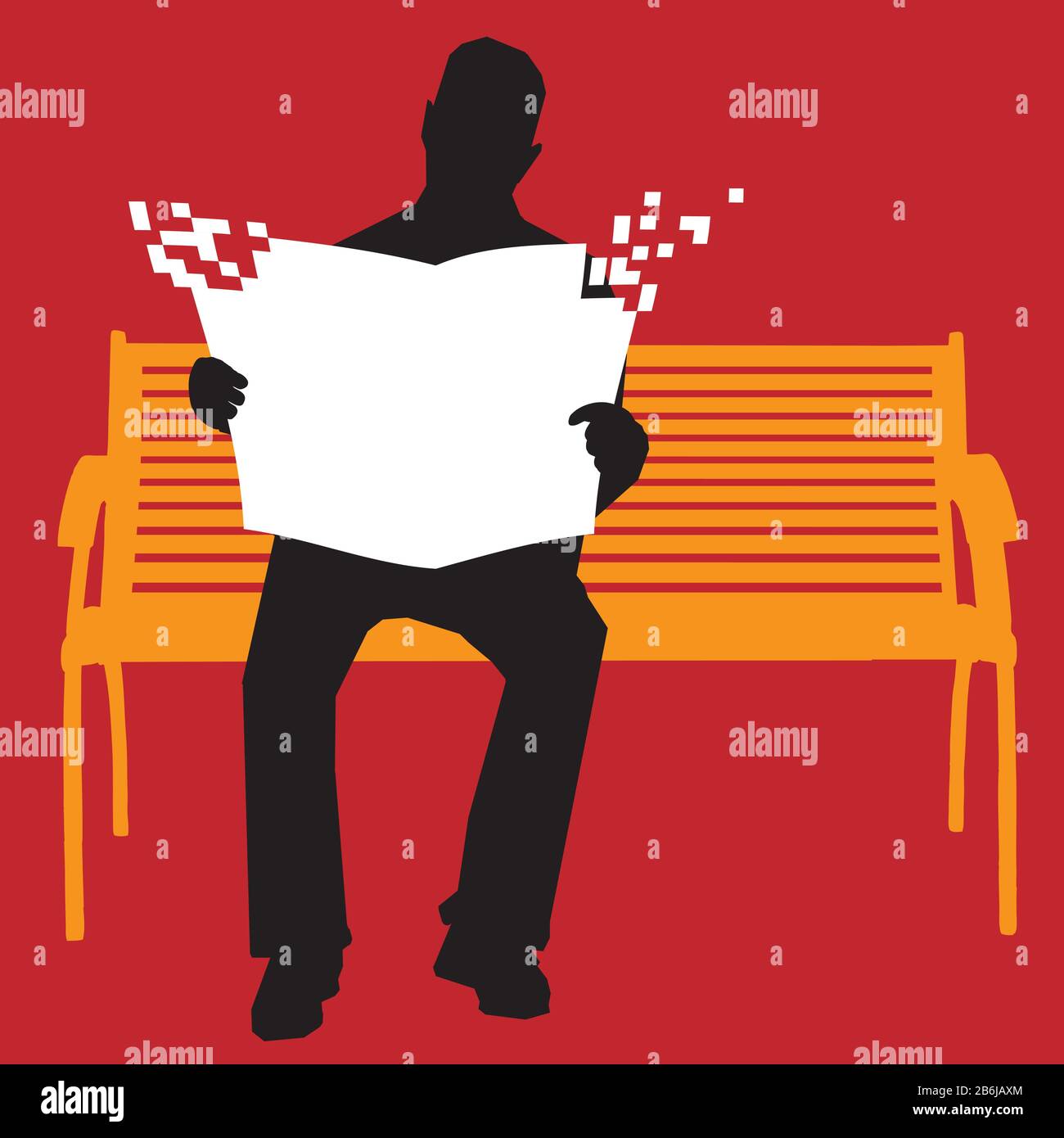 Vector illustration. L'homme lire un journal assis sur un banc de parc. Illustration de Vecteur