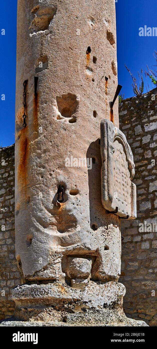 Zadar, la province de Dalmatie, Croatie, Zadar est une adorable ville fortifiée, dans le Forum romain le "pilier de la honte", une colonne romaine datant du 2ème siècle A.D qui a été utilisée pour chaolier les gens qui avaient commis un peu de misdemeanor Banque D'Images