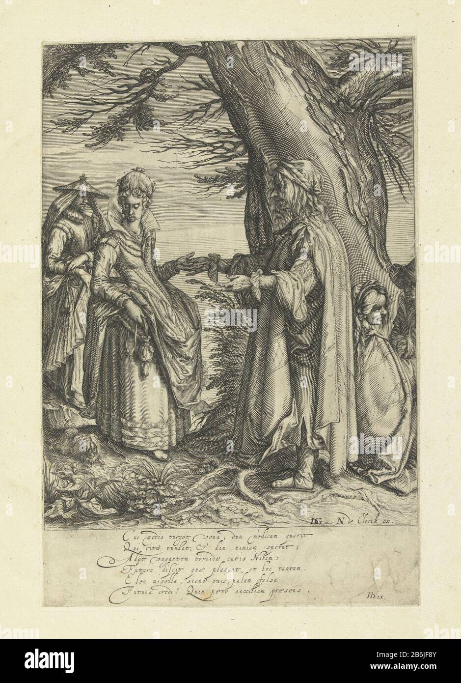 Le caissier de fortune Le Où: Zegster Type d'objet : photo Numéro d'article: RP-P-OB-9923Catalogusorreferentie: New Holllstein Dutch 154-2 (3) Description: La femme ROM nommée Nuba représente un grand arbre devant une jeune femme élégante - elle lit sa main et / ou prend une pièce de son nom. Derrière la jeune femme une femme avec un chapeau sur, à côté de son petit chien. Roma assis à droite deux, un avec un bébé dans ses bras. Dans zesregelige latin caption jeune dame est dépeint comme un gullible wretch qui seulement entendre l'avenir qu'ils aiment hoort. Fabricant : Printmaker: Andries Jacobsz. Stock (possible) conçu par Banque D'Images