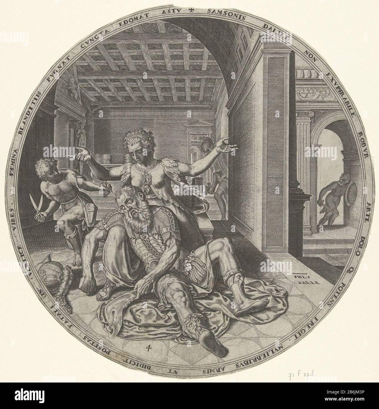 Delilah a coupé les cheveux de Samson Six femmes célèbres de l'ancien Testament (titre de la série) Delilah a coupé les tresses de cheveux de Samson pendant qu'il dort. En conséquence, il perd ses pouvoirs spéciaux. Deux soldats Philistins entrent dans le palais de Samson à halen. Fabricant : printmaker: Philip Galle (bâtiment classé) éditeur: Philip Galle (possible) Lieu de fabrication: Haarlem Dating: CA. 1569 Caractéristiques physiques: Matériel automobile: Papier technique: Engrala (impression) Dimensions : feuille d 235 mm Sujet: Les cheveux de Samson sont coupés par Delilah Banque D'Images