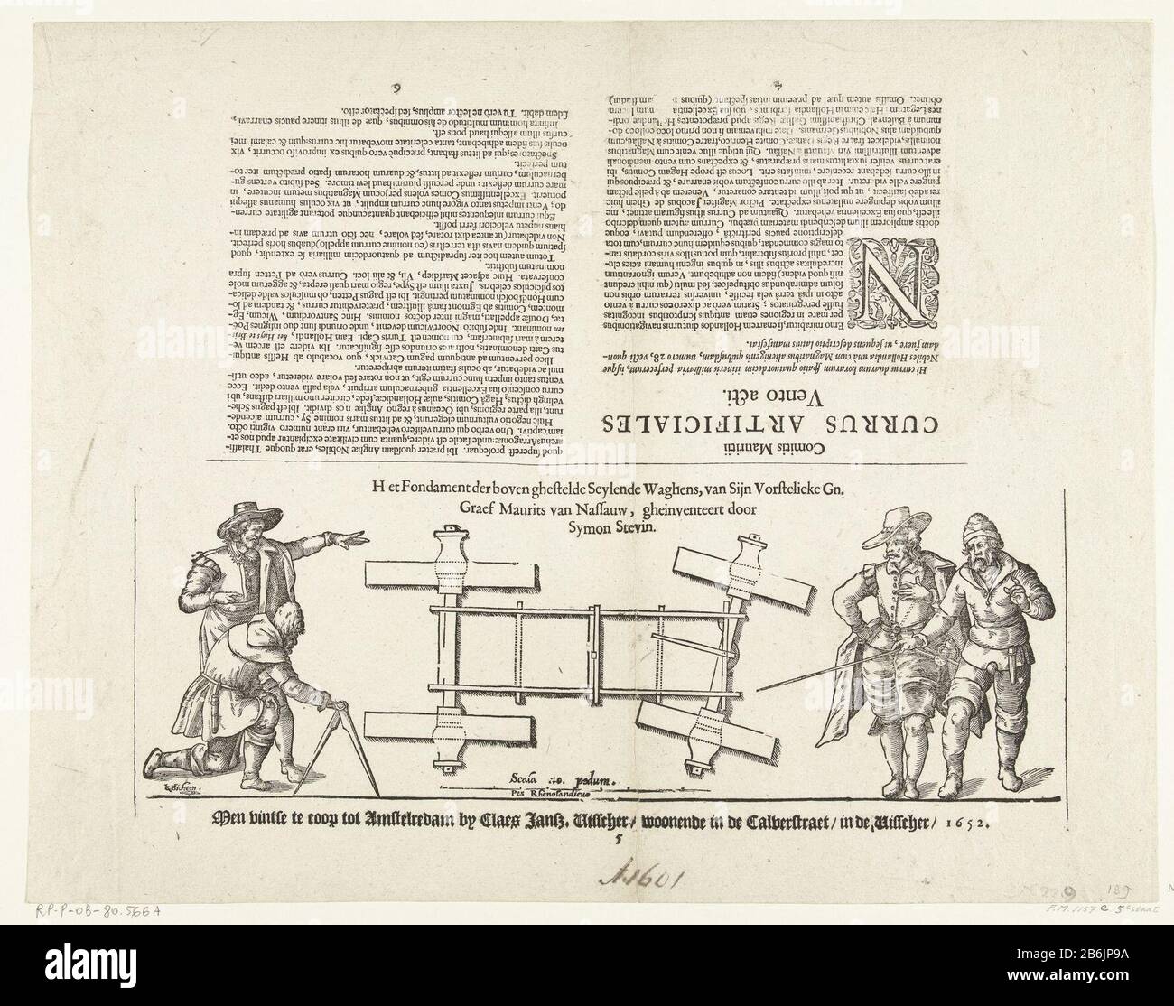 Van DE VAN schéma zeilwagen Simon Stevin, 1602 Comte Maurice voiture pilotée par le vent et les logarithmes (objet titel op) diagramme du yachting Simon Stevin, 1602Comitis Maurici Currus articiales Vento acti. (Titre objet) Type d'objet: Imprimer nouvelles imprimer Numéro d'objet: RP-P-OB-80.66ACETalogusorreferentie: FMH 1157-eAtlas of Stok 1106New Hollstein Dutch 172-4 (4) Description: Diagramme du véhicule de voile de Simon Stevin ha de chaque côté deux figures, avec plus de 1602. Figures 3 lignes de texte en néerlandais, en haut dans la tête, deux colonnes de texte en latin. Composants numérotés 4, 5 et 6. Avec le décorat Banque D'Images