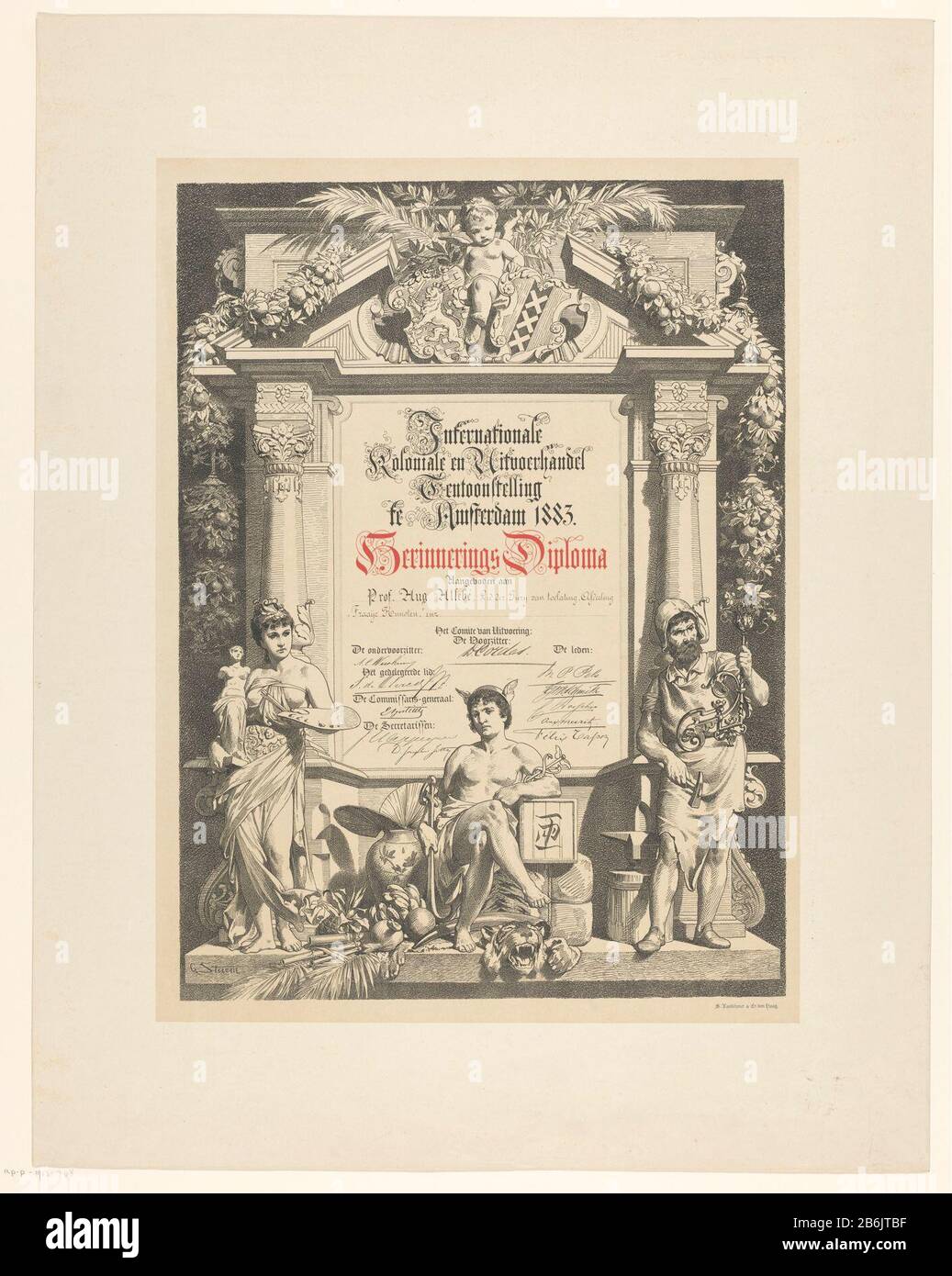Diplôme exposition en 1883 diplôme exposition 1883 Type d'objet : photo Numéro d'article: RP-P-1913-708 Fabricant : printmaker Georg Sturm Date: 1865 - 1923Techniek: Lithographie (technologie) Banque D'Images