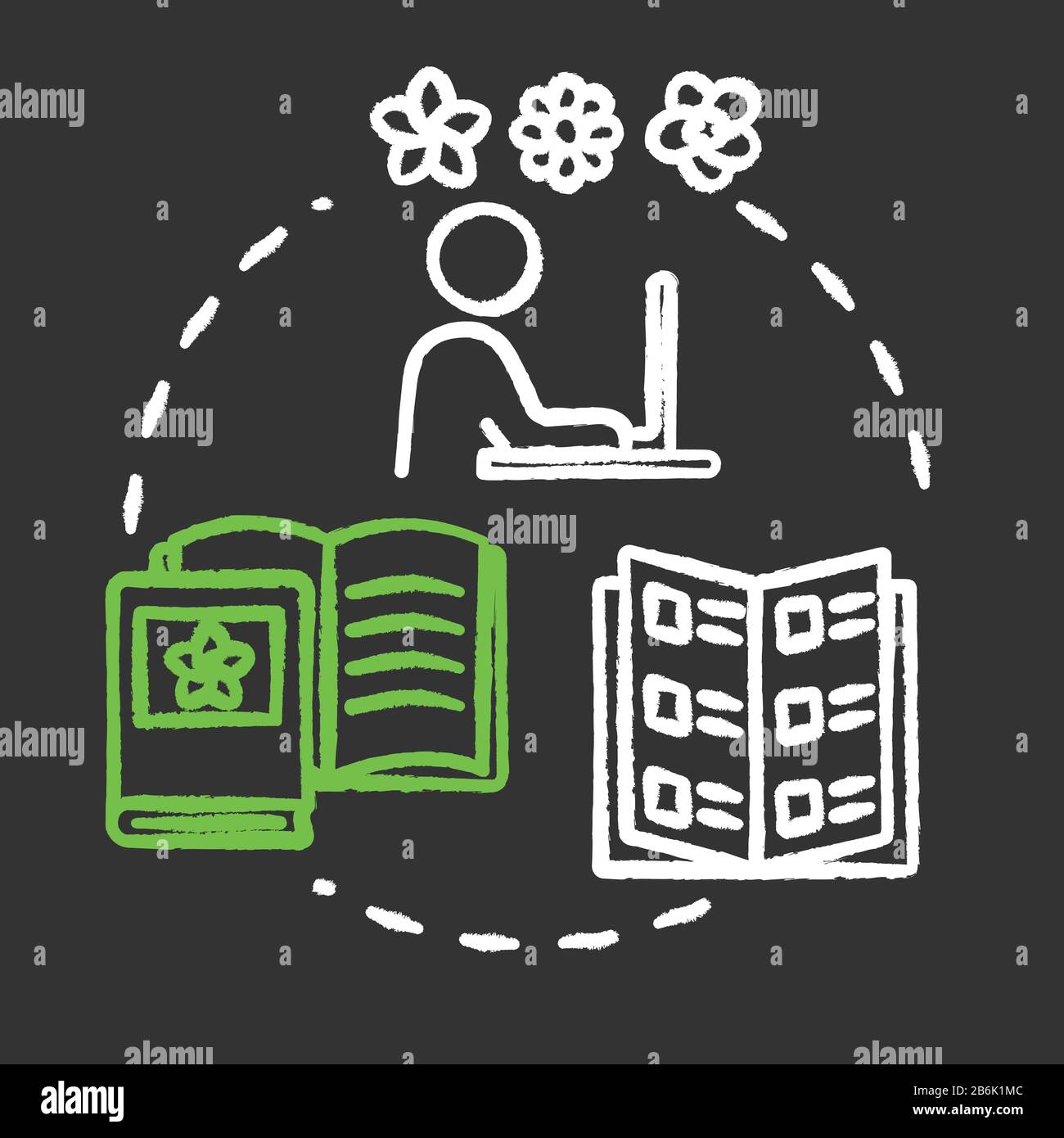 Apprendre la classification des plantes craie RVB icône concept de couleur. Jardinage à la maison. Les plantes ménagères s'en occupent. Fleurs trie l'idée. Tableau de surveillance isolé vectoriel Illustration de Vecteur