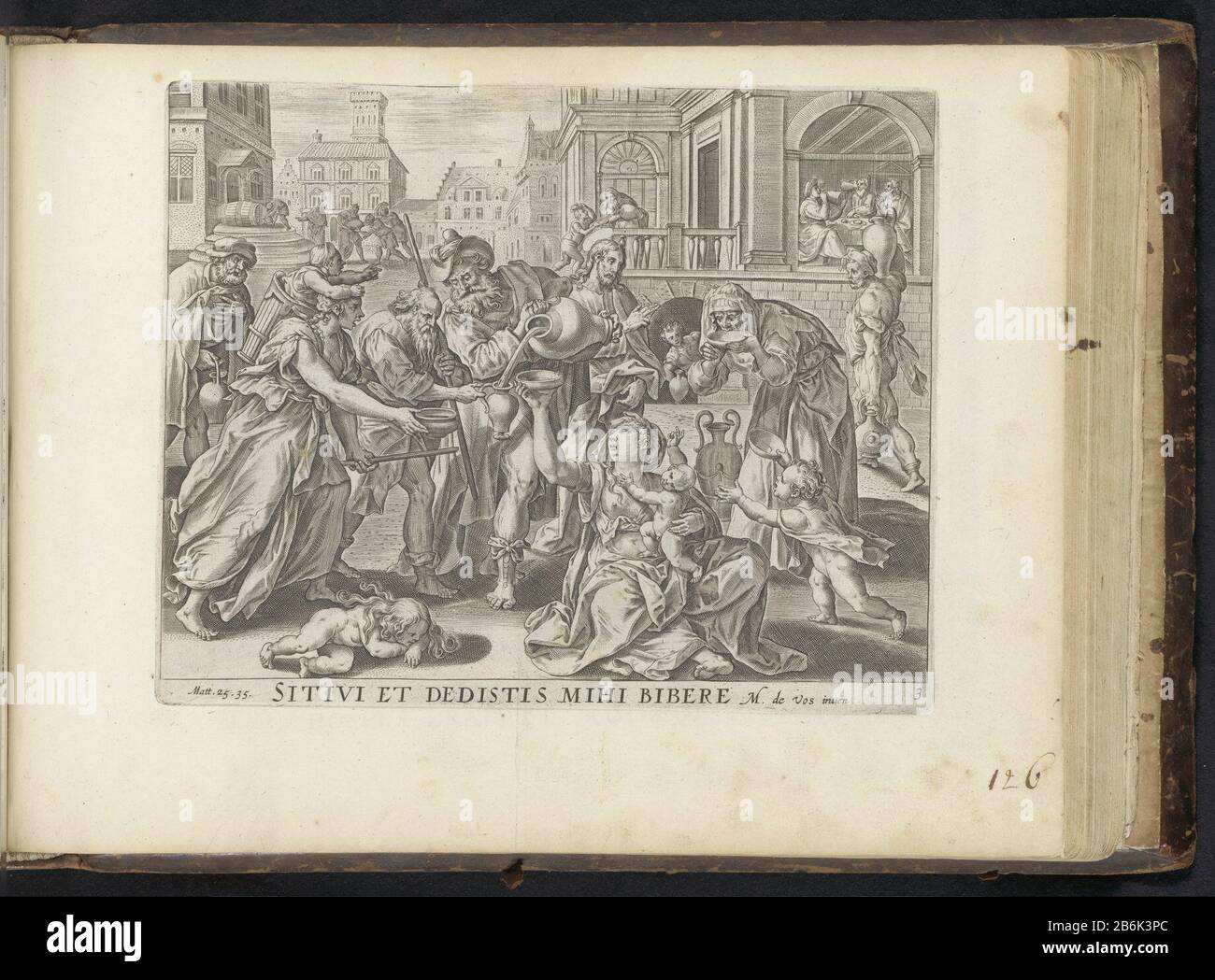 Soif de boire donner au Wercken Van der Barmherticheyt (titre de série) Sept œuvres de Mercy (titre de série) Le Grand Figer-Bibel (titre de série) un homme verse une carafe de boisson à la soif, les bols et les tasses s'arrêtent. Derrière l'homme est Christ. En arrière-plan est également distribué boire. Parmi la référence de performance en latin à la Bible en Matt. 25:35. Cette impression fait partie d'un album. Fabricant : imprimeur: Anonyme à dessin de: Marten de vos (indiqué sur objet) éditeur: Claes Jansz. Visscher (II) Editeur: Jan Philipsz SchabaeljePlaats fabrication: Éditeur: Amsterdam Publishe Banque D'Images