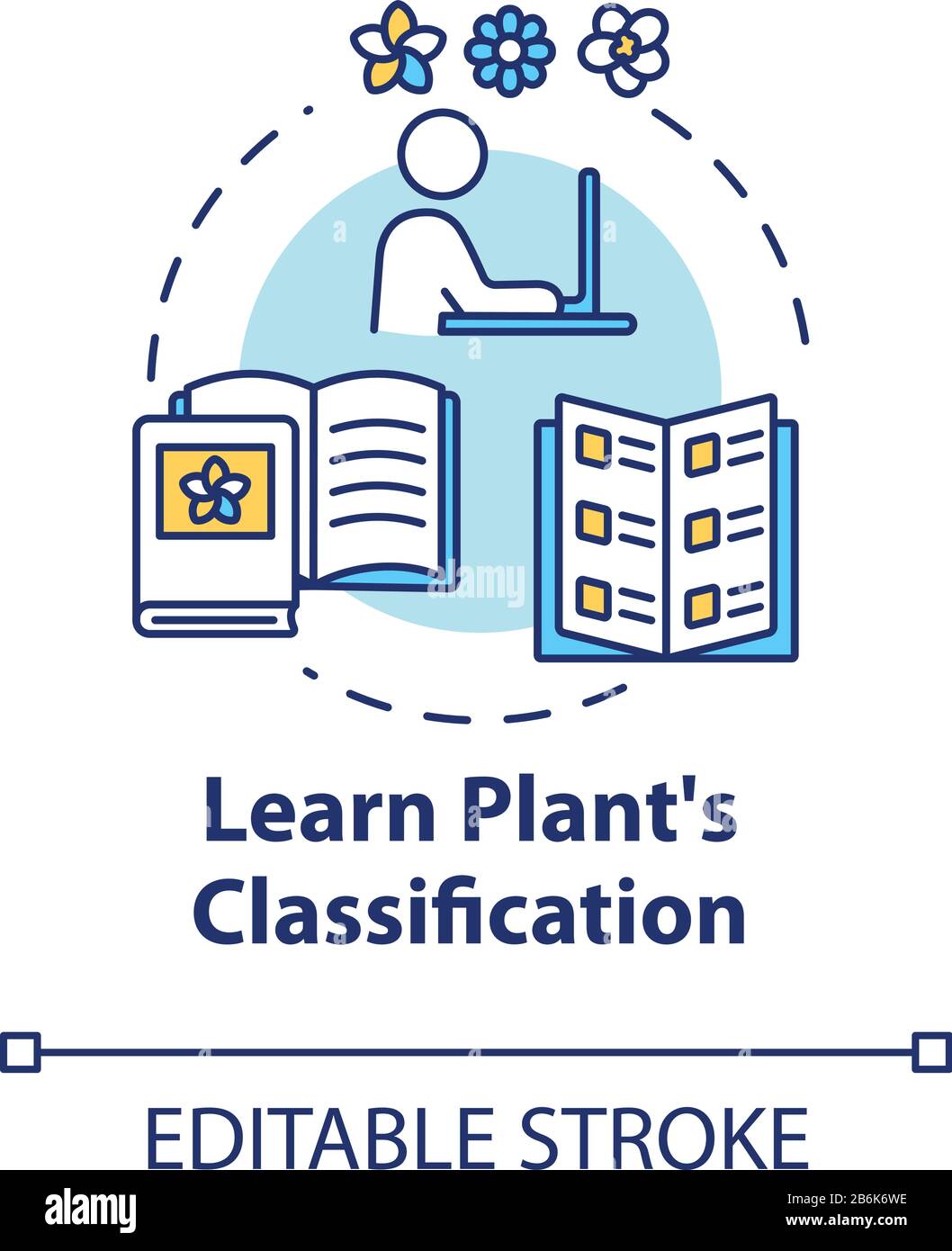 Apprendre l'icône de concept de classification des plantes. Jardinage à la maison. Les plantes ménagères s'en occupent. Fleurs trie l'idée fine illustration de ligne. Contour RVB isolé vectoriel Illustration de Vecteur