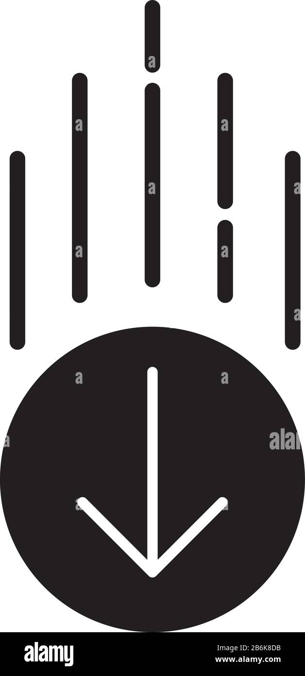 Flèche vers le bas dans l'icône de glyphe noir du cercle. Direction de navigation de page. Bouton directionnel de l'interface de défilement en forme ronde. Symbole silhouette sur blanc Illustration de Vecteur