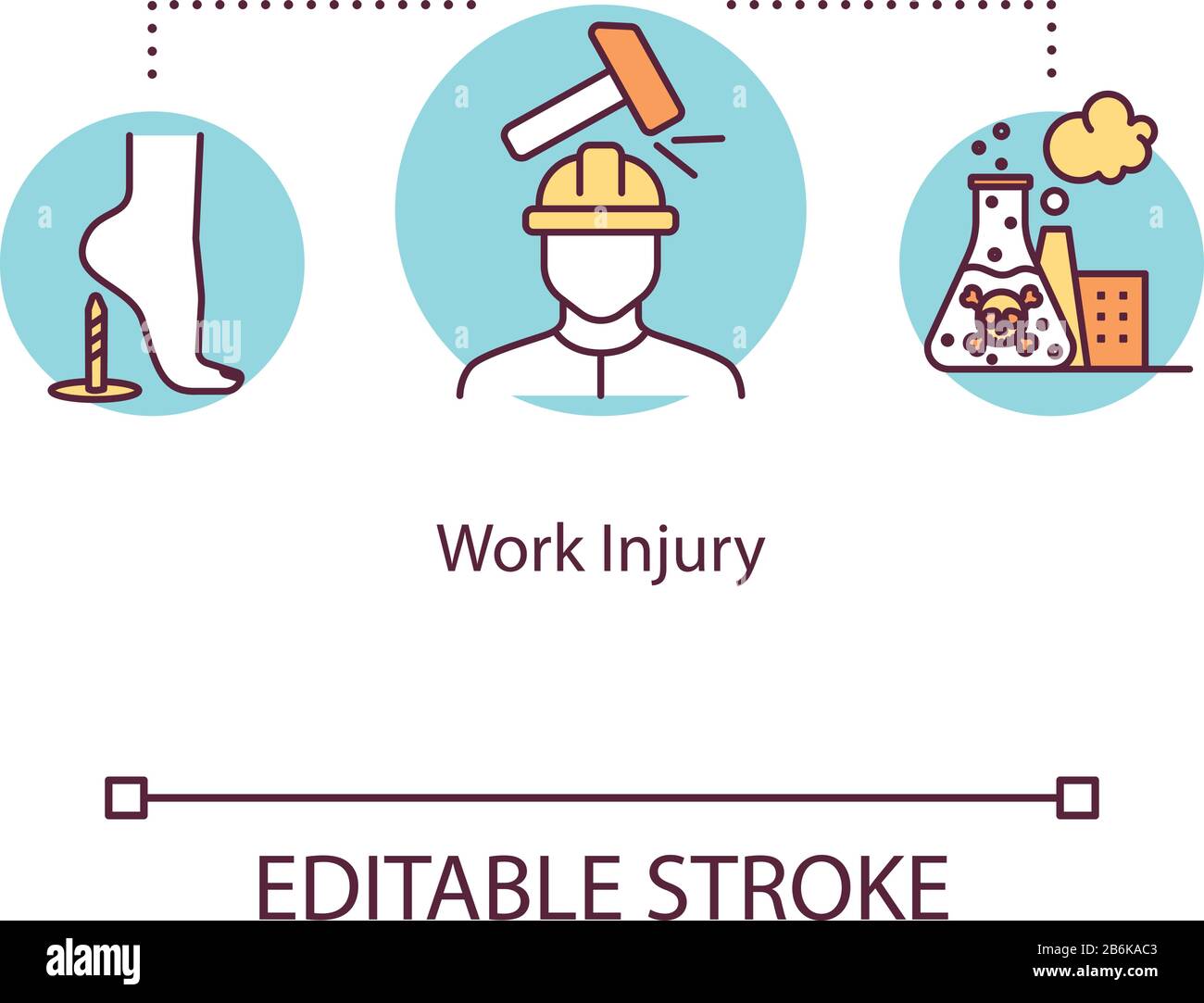 Blessure au travail, icône de concept de traumatisme industriel. Conditions de travail défavorables, traumatismes et intoxication idée fine ligne illustration. Vecteur isolé Illustration de Vecteur