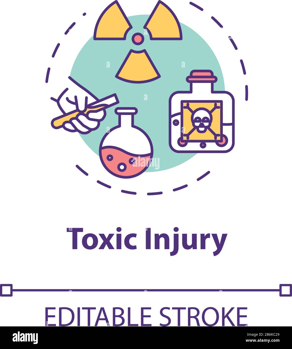 Icône de concept de résultat d'influence sur les substances toxiques et toxiques. Illustration du traumatisme, du rayonnement, de l'action des matières radioactives sur la ligne mince. Vecteur Illustration de Vecteur