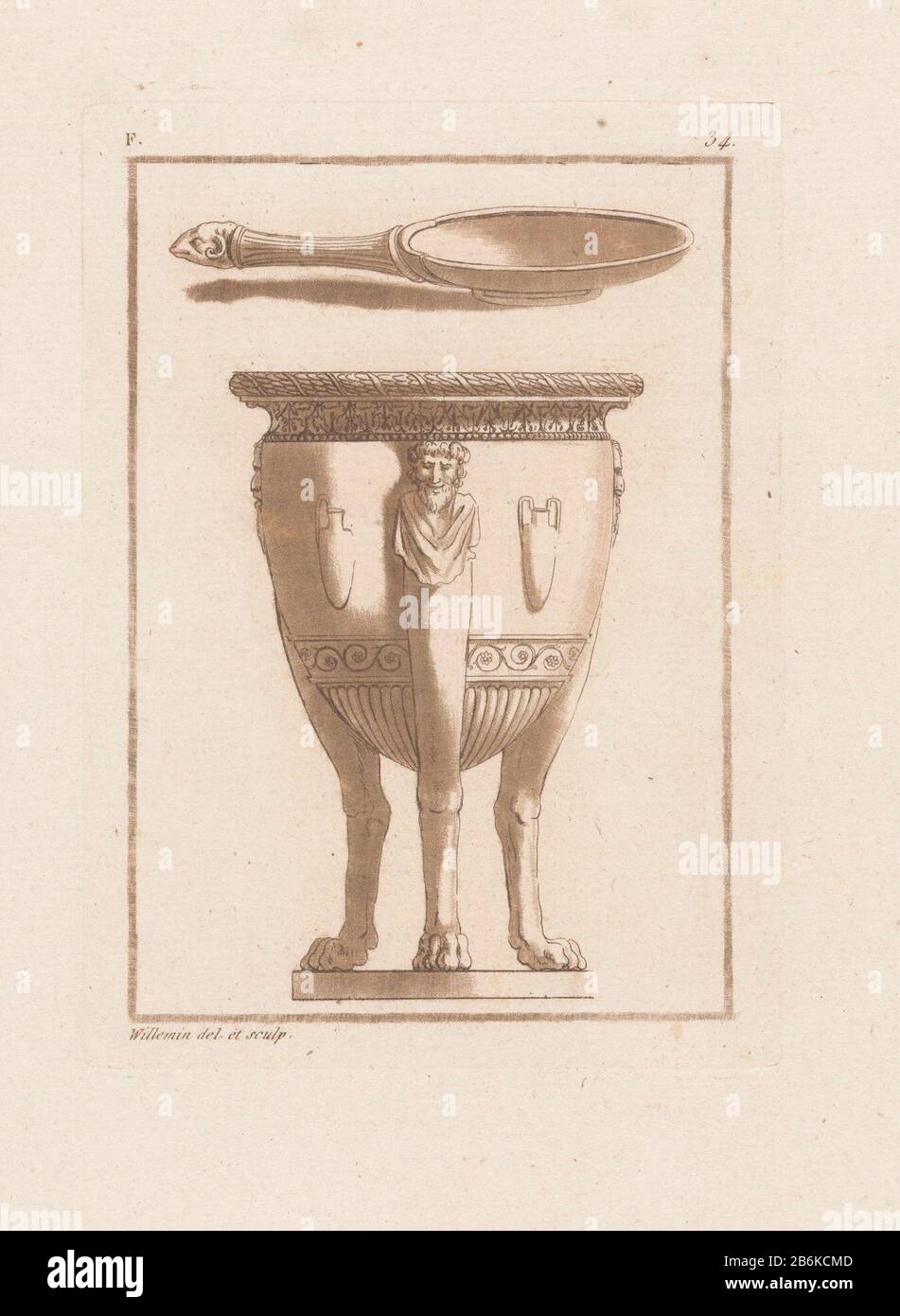 Un trépied avec vases et termes. En outre, un bol avec poignée avec ramskop. Fabricant : printmaker: Nicolas Xavier Willemin (bâtiment classé) dans son dessin: Nicolas Xavier Willemin (bâtiment classé) éditeur: Esnauts & Rapillyverlener de privilège: Fabrication de la place de couronne française: Paris Date: 1775 - 1797 Caractéristiques physiques: Teinte de gravure et d'aqua, imprimé en matière brune: Papier technique: Gravure / aquatint dimensions: Bord: H 143 mm × W 102 mmToelichtingPrent quatre (34) d'une série de six, nos 31 t / m 36. Objet:. Le trépied (Delphi ) plateau Banque D'Images