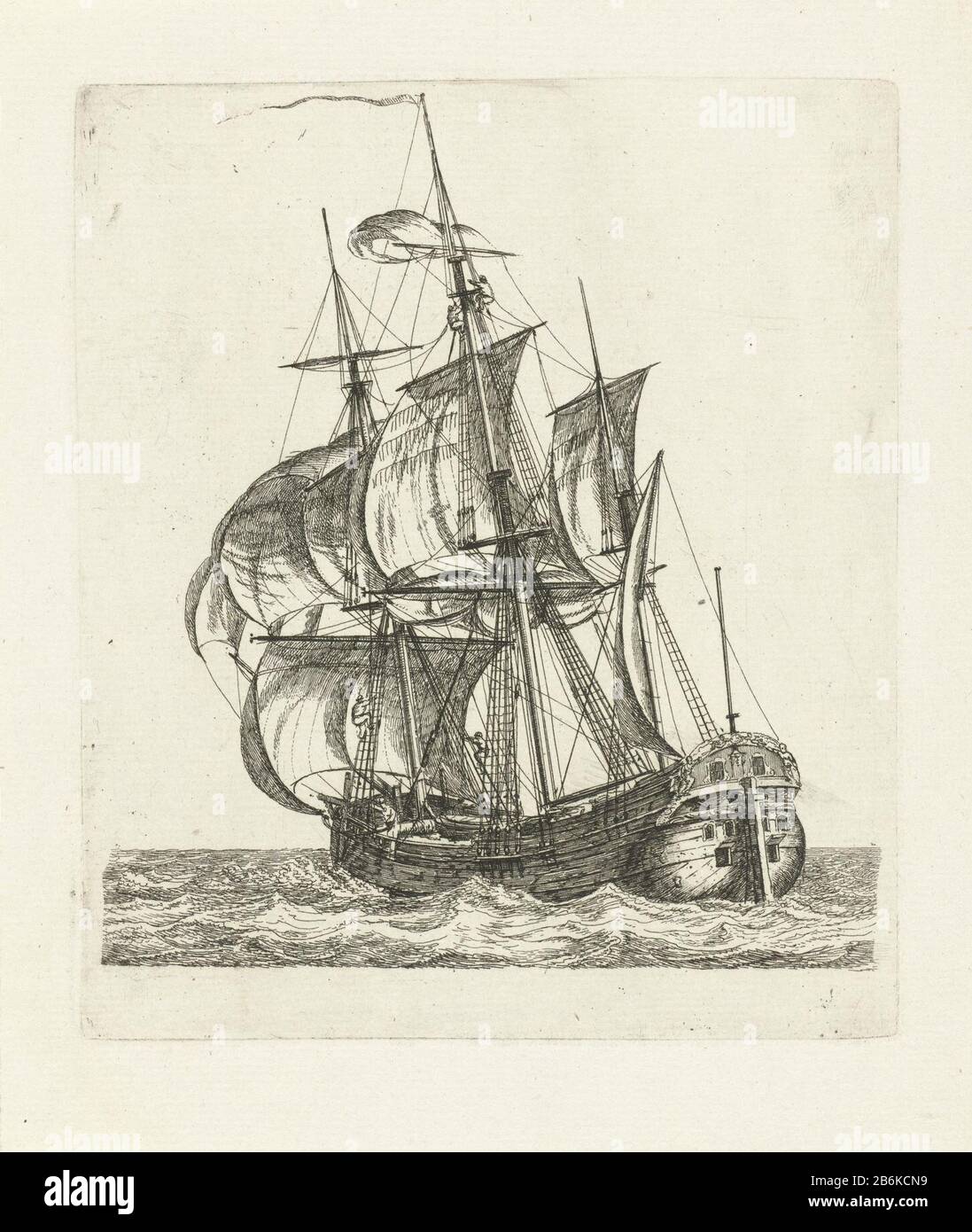 Driemaster avec deux figures dans le mât Divers navires série E (titre de série) un trois-maître avec un certain nombre de figures, obliquement de derrière gezien.Twee figures assis dans le mât central. Deux autres chiffres dans les filets au sommet. Sur le pont est une boucle. Ce tirage fait partie d'une série de douze tirages avec différents zeilschepen. Fabricant : Print Maker: Gerrit Groeneweg Lieu de fabrication: Rotterdam Date: 1790 Caractéristiques physiques: Matière de gravure: Technique du papier: Dimensions de gravure: Bord de la plaque: H 151 mm × W 129 mm Objet: Navires (en général) Banque D'Images