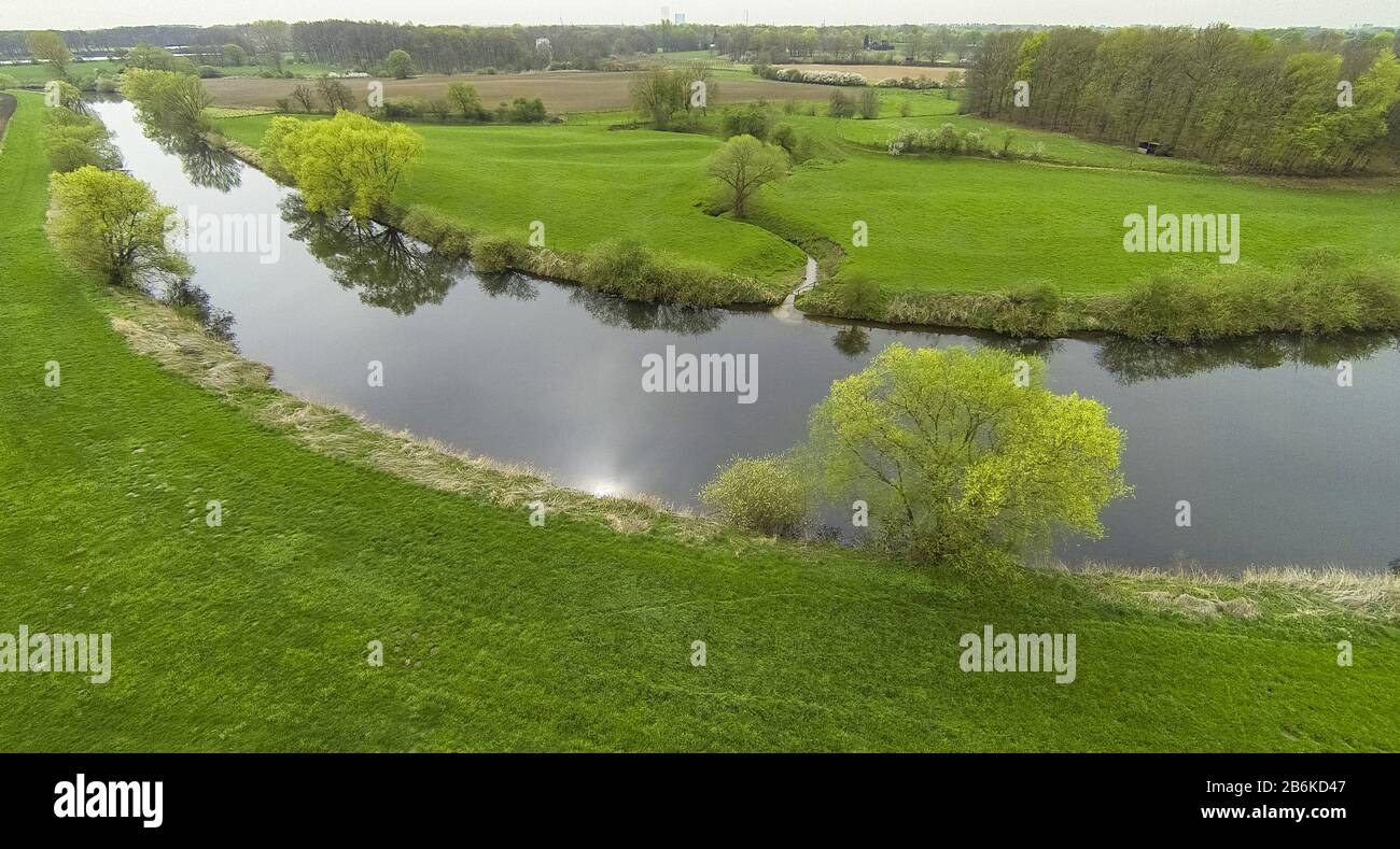 Rivière Lippe à Olfen, 04.04.2014, vue aérienne, Allemagne, Rhénanie-du-Nord-Westphalie, Muensterland, Olfen Banque D'Images