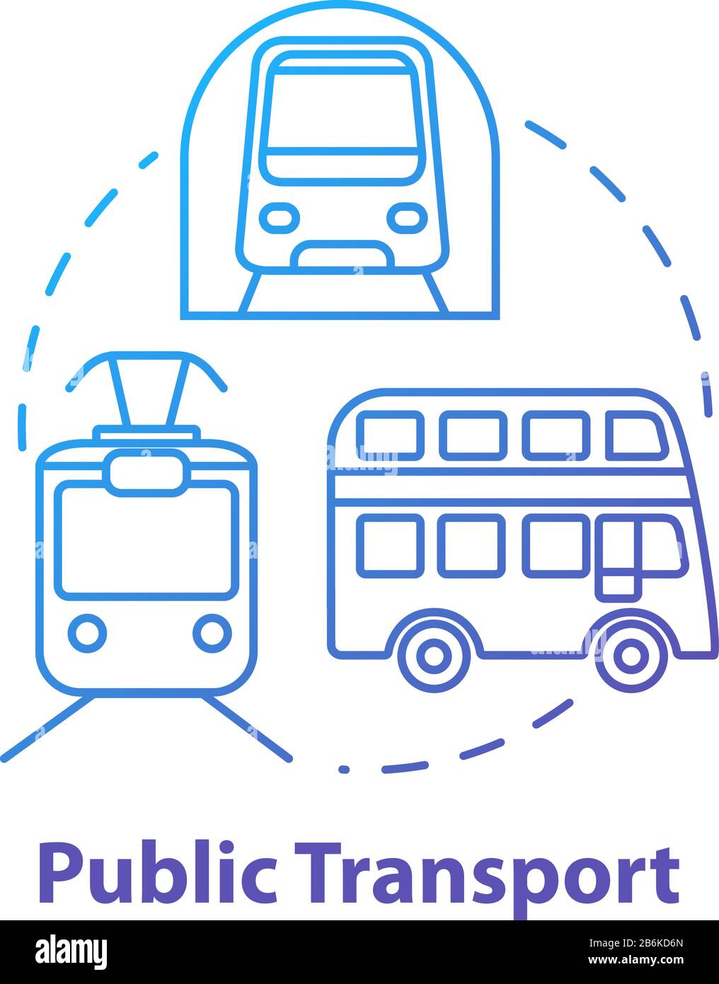 Icône de concept de transport public. Des moyens de voyage abordables, une idée de tourisme à petit budget illustration. Transport urbain. Métro, bus et tram Illustration de Vecteur