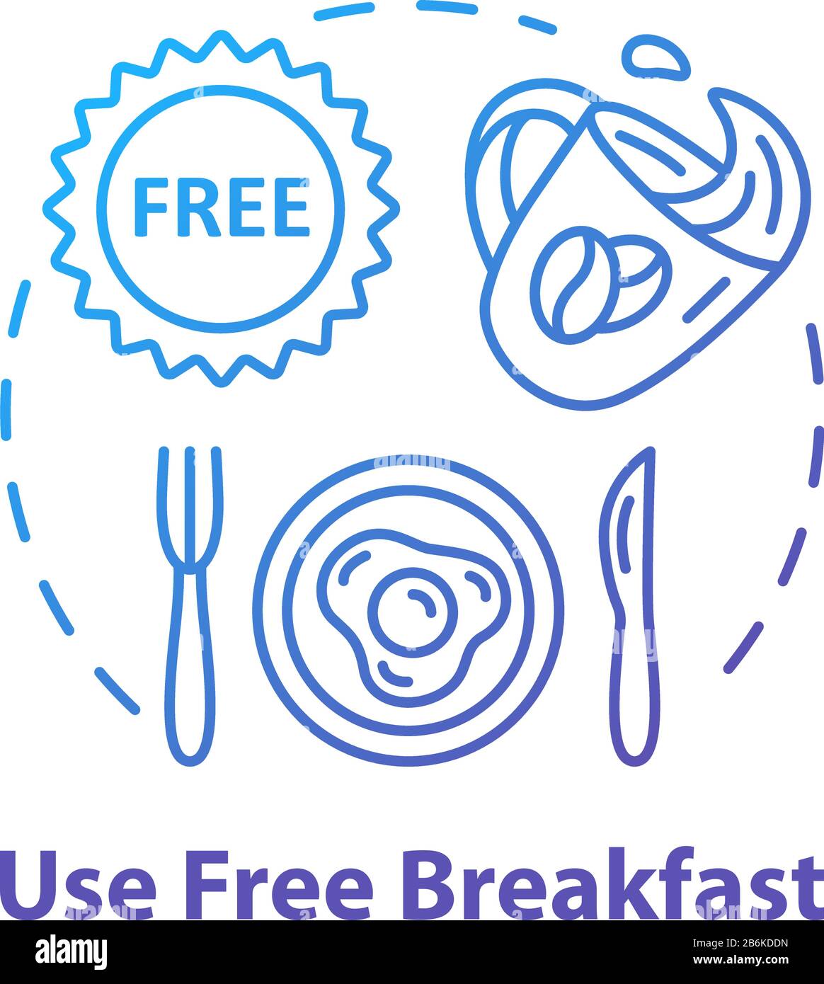 Utilisez l'icône du concept de petit déjeuner gratuit. Budget de voyage, nutrition économique, économie d'argent idée de voyage fine ligne illustration. Repas du matin sur la maison Illustration de Vecteur
