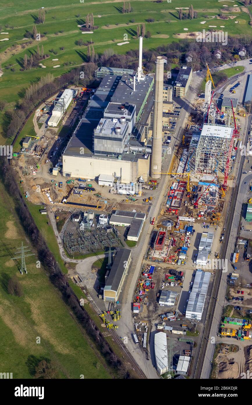 , centrale à turbine à gaz et à vapeur Lausward à Rheinbogen, vue aérienne, 24.02.2014, Allemagne, Rhénanie-du-Nord-Westphalie, Bas-Rhin, Düsseldorf Banque D'Images