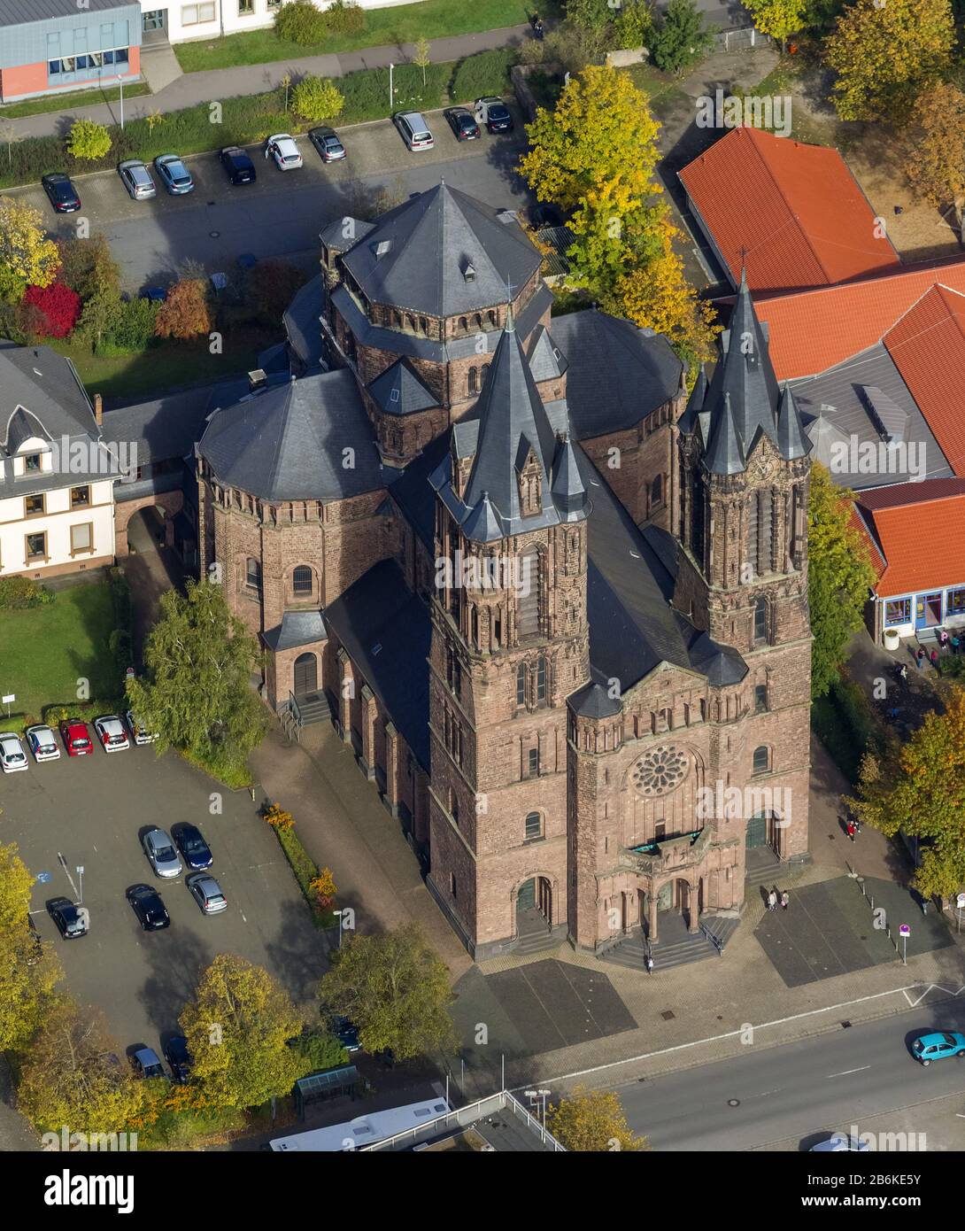 , l'église catholique du Saint Sacrement, Saardom, à Dillingen, 18.10.2012, vue aérienne, Allemagne, Sarre, Dillingen Banque D'Images