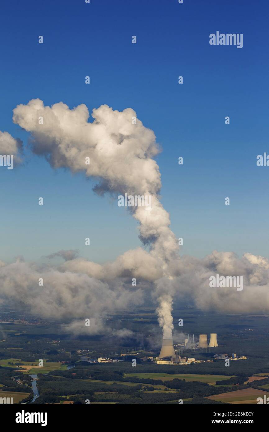 , ancienne centrale nucléaire, aujourd'hui centrale au gaz naturel Emsland à Lingen au bord de la rivière EMS, vue aérienne, 27.08.2014, Allemagne, Basse-Saxe, Lingen (EMS) Banque D'Images