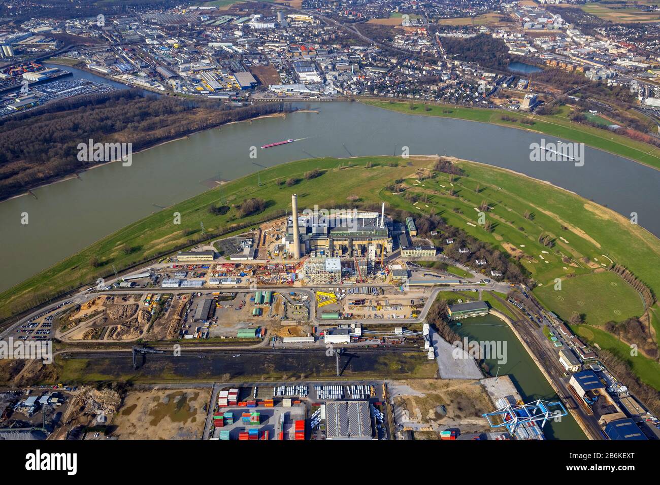 , centrale à turbine à gaz et à vapeur Lausward à Rheinbogen, 24.02.2014, vue aérienne, Allemagne, Rhénanie-du-Nord-Westphalie, Bas-Rhin, Düsseldorf Banque D'Images