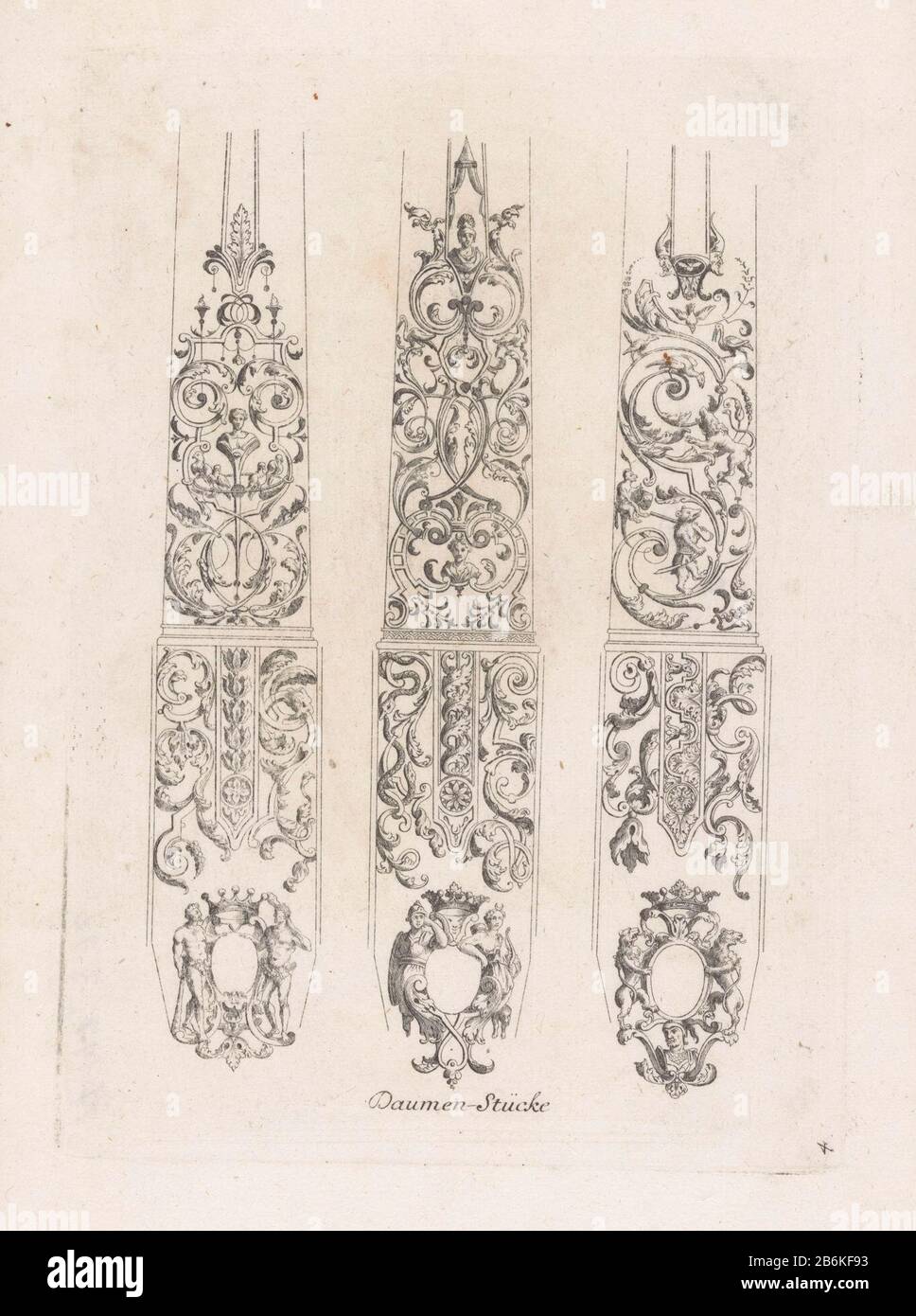 draps en pouces ornementés d'armes à feu. Avec beschrij allemand. Fabricant : printmaker: Design anonyme par Nicolas Guérarduitgever: Johann Christoph WeigelPlaats fabrication: Nuremberg Date: 1690 - 1725 Caractéristiques physiques: Matière de gravure: Technique du papier: Dimensions de gravure: Arête de plaque: H 188 mm × W 267 mmToeliechtDuitse édition de la série Diversets D 'Arquebuserie (...) Nicolas Guerard. Objet : arme Banque D'Images