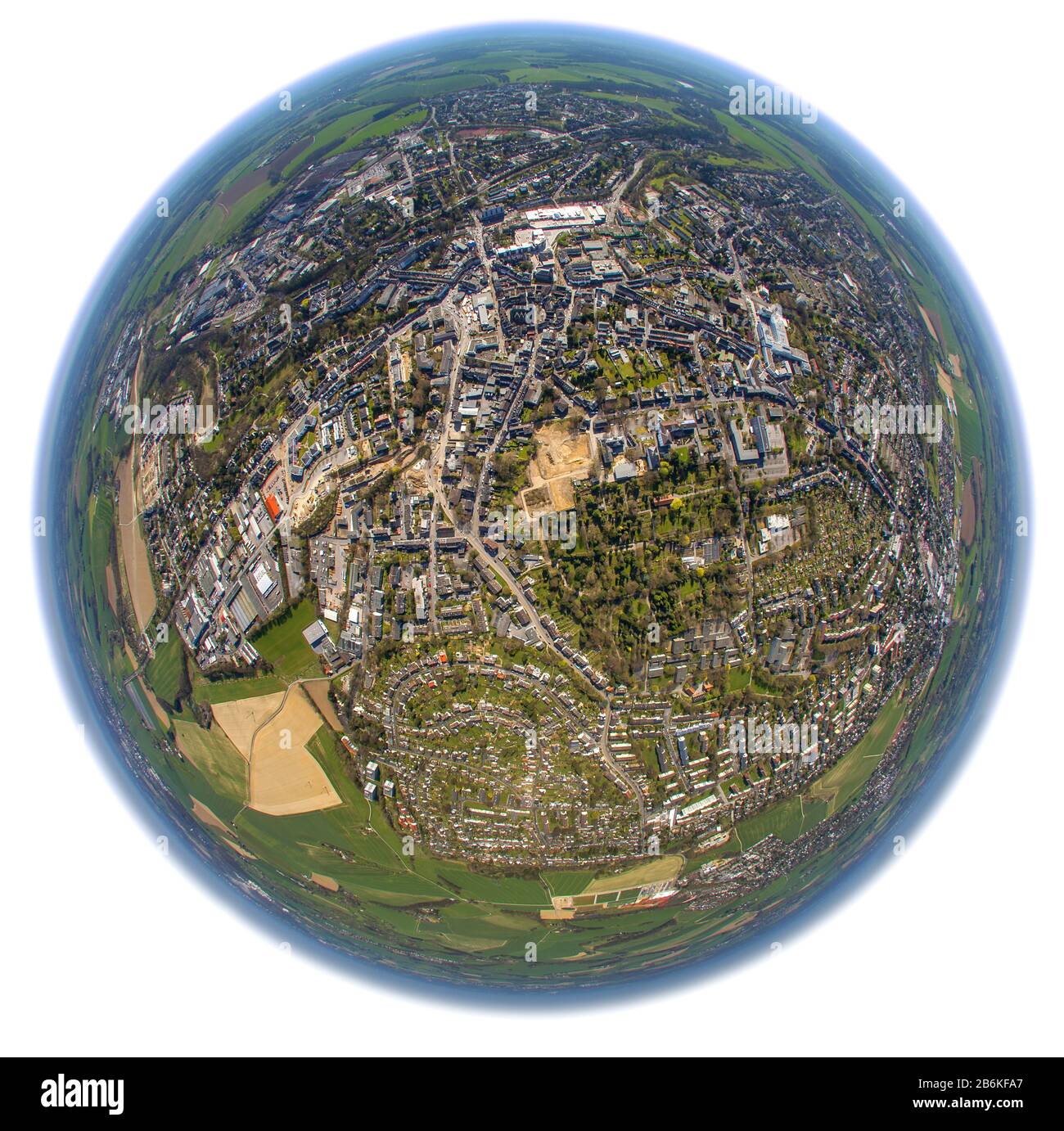 Centre-ville de Mettmann, vue aérienne, 25.03.2014, Allemagne, Rhénanie-du-Nord-Westphalie, Bergisches Land, Mettmann Banque D'Images