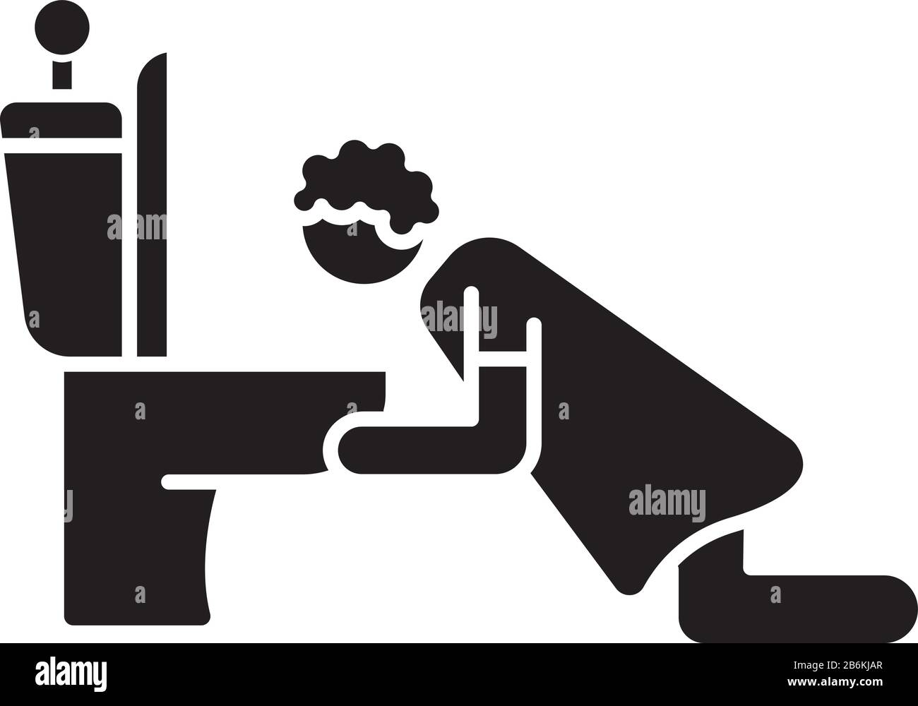 Icône de glyphe noir nausée. Maladie du matin. Symptôme précoce de la grossesse. Maladie du virus de la grippe. Je me sens mal à la gueule. Symbole silhouette sur blanc Illustration de Vecteur