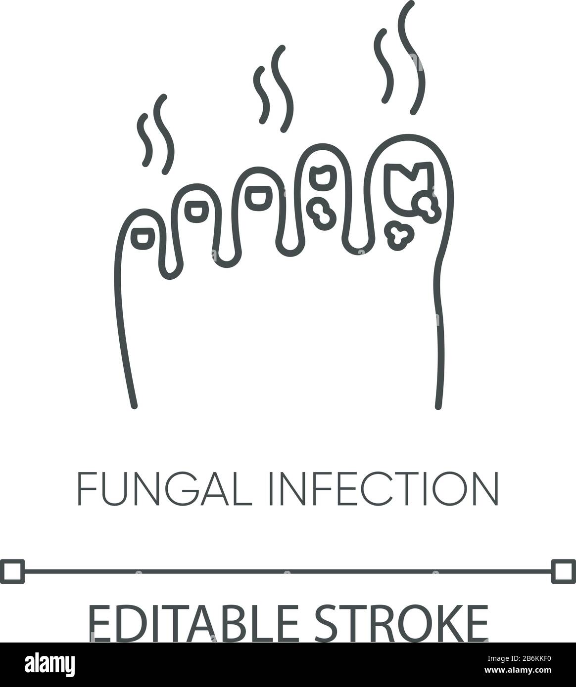 Icône linéaire parfaite de pixel d'infection fongique. Illustration personnalisable en ligne fine. Maladie infectieuse dermatologique, symbole de contour de problème de soins de la peau Illustration de Vecteur