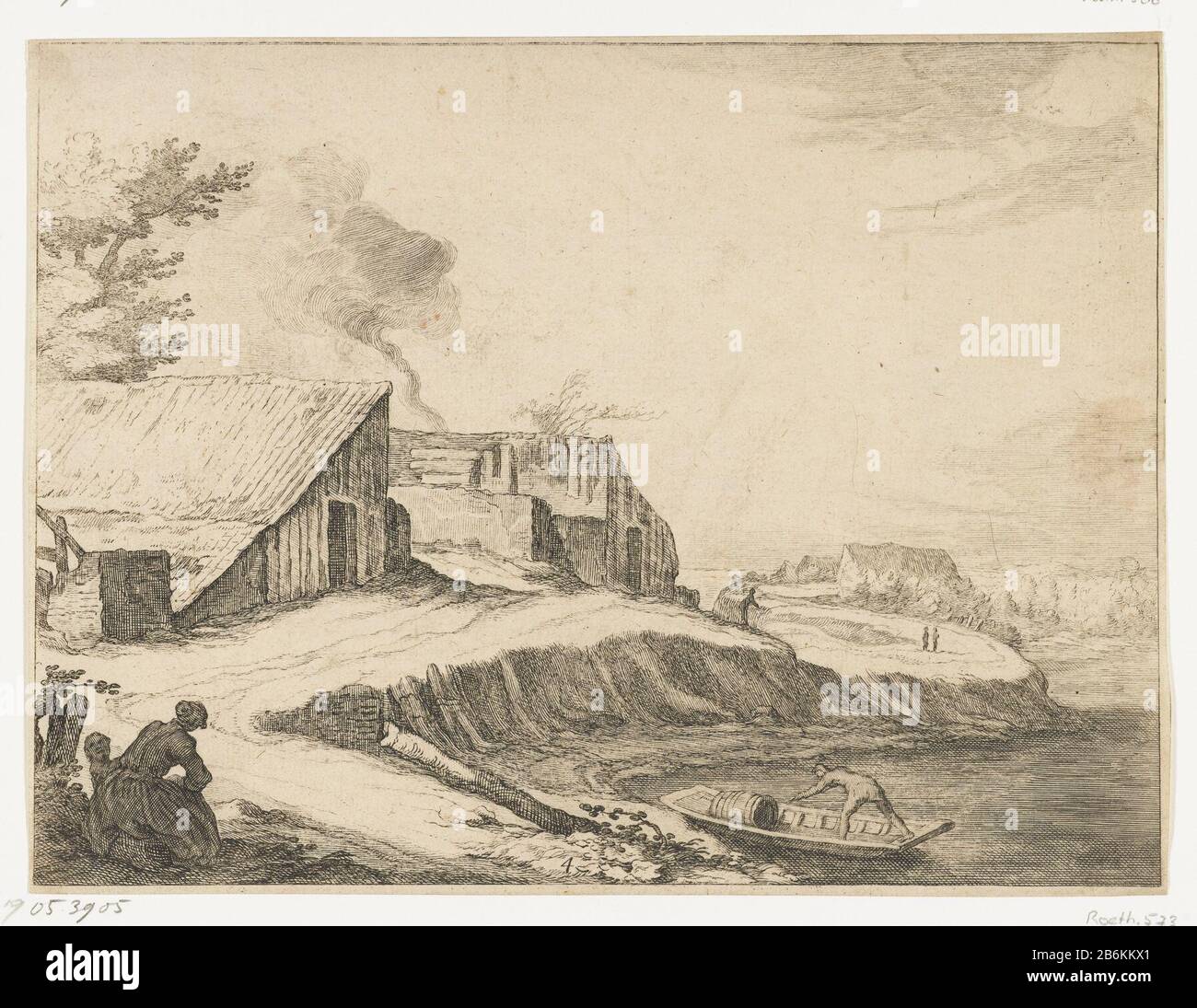 Un four à chaux à une rivière paysages de onze (titre de série) Liens est un grand four à chaux brûlant voir. Marcher sur le quai ou les gens de repos. Un pêcheur informe son bateau à. Cette impression fait partie d'un groupe de onze tirages, Où: Seulement les numéros 1-6 (plus tard?) Numérotés zijn. Fabricant : printmaker: Frederick Bloemaert à la conception: Abraham Bloemaert (attribué à) Lieu de fabrication: Utrecht Date: Après 1647 Caractéristiques physiques: Matière automobile: Papier technique: Engraa (procédé d'impression) Dimensions: Feuille: H 162 mm × W 217 mm Sujet feu de paysage, four, four, four  intérieur de la structuration industrielle Banque D'Images