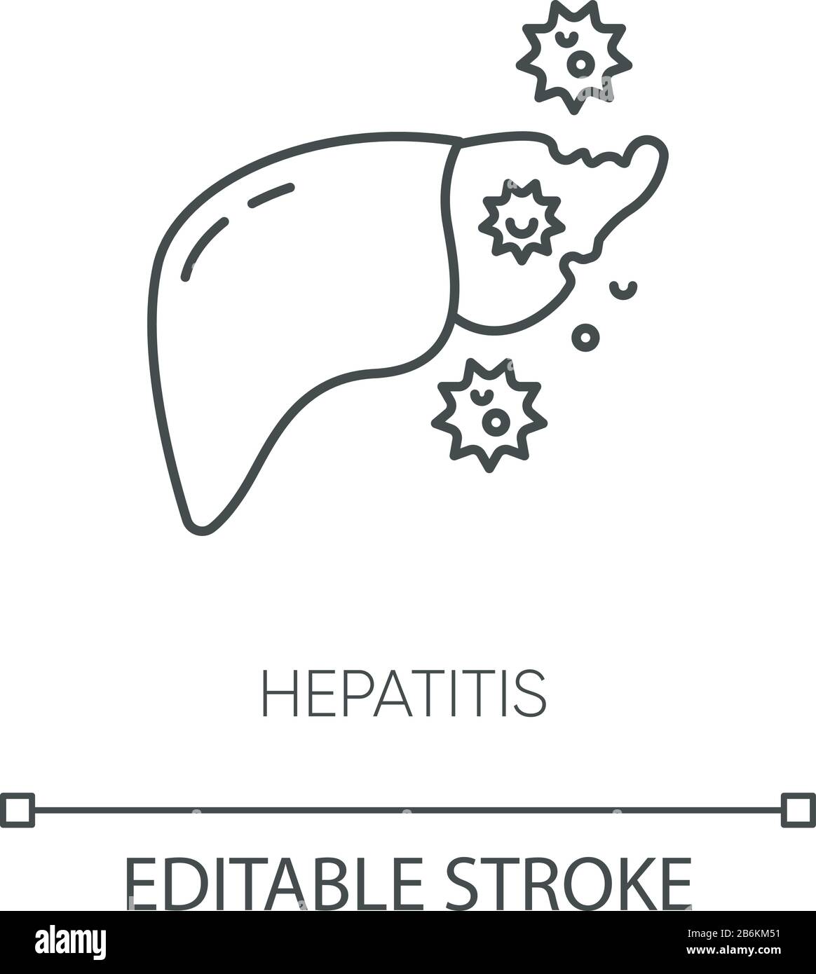Icône linéaire Perfect de pixel d'hépatite. Illustration personnalisable en ligne fine. Maladie hépatique contagieuse, symbole de contour d'infection virale. Cirrhose chronique Illustration de Vecteur